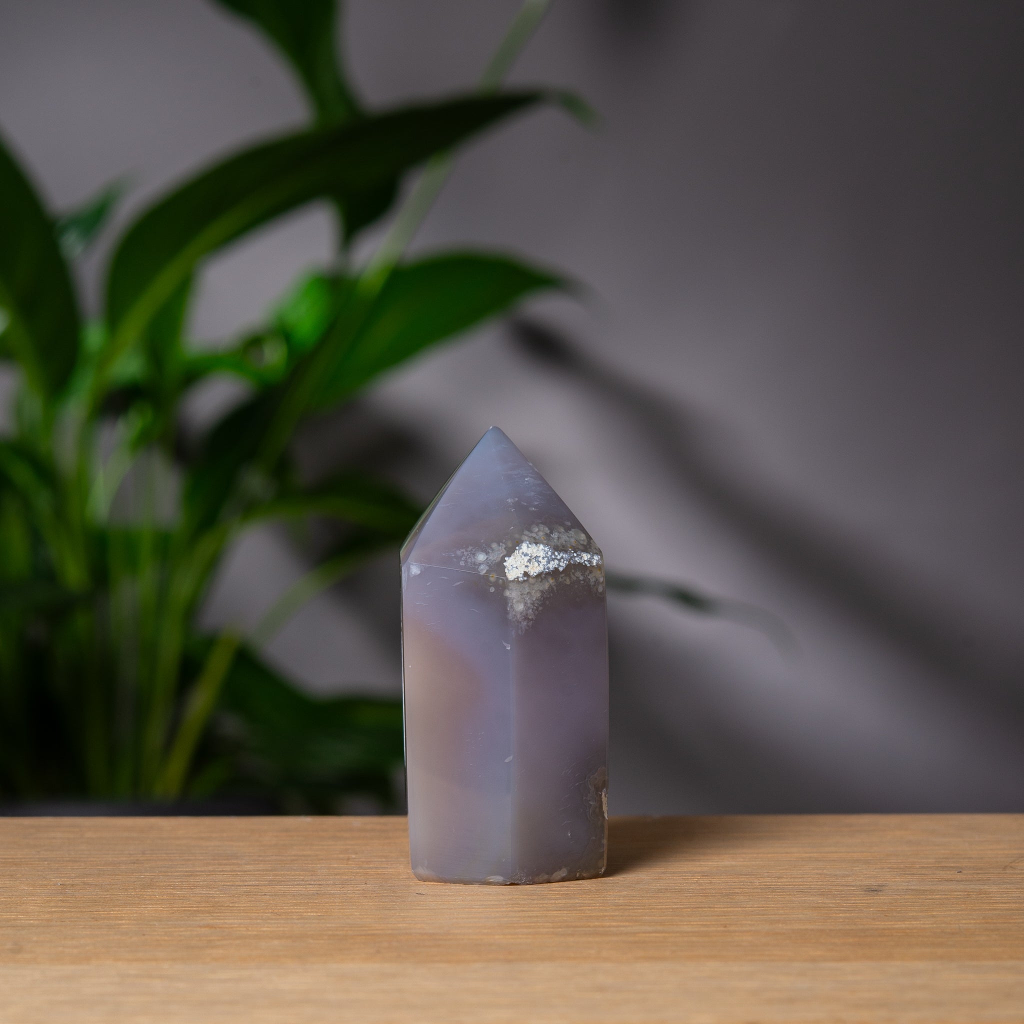 Grey Agate Tower with Purple Druzy Cavity