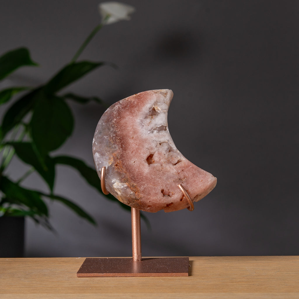 Mörk Persikotonad Rosa Ametistmåne med Kvarts