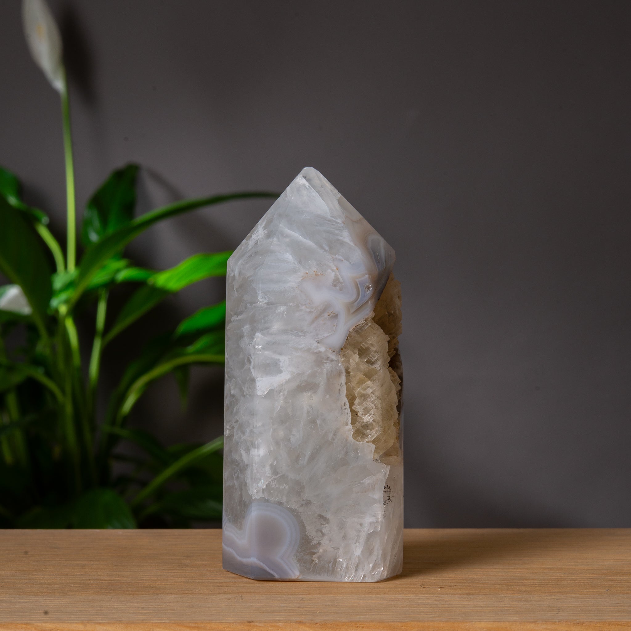 Grey and White Agate Tower with Druzy Cavity