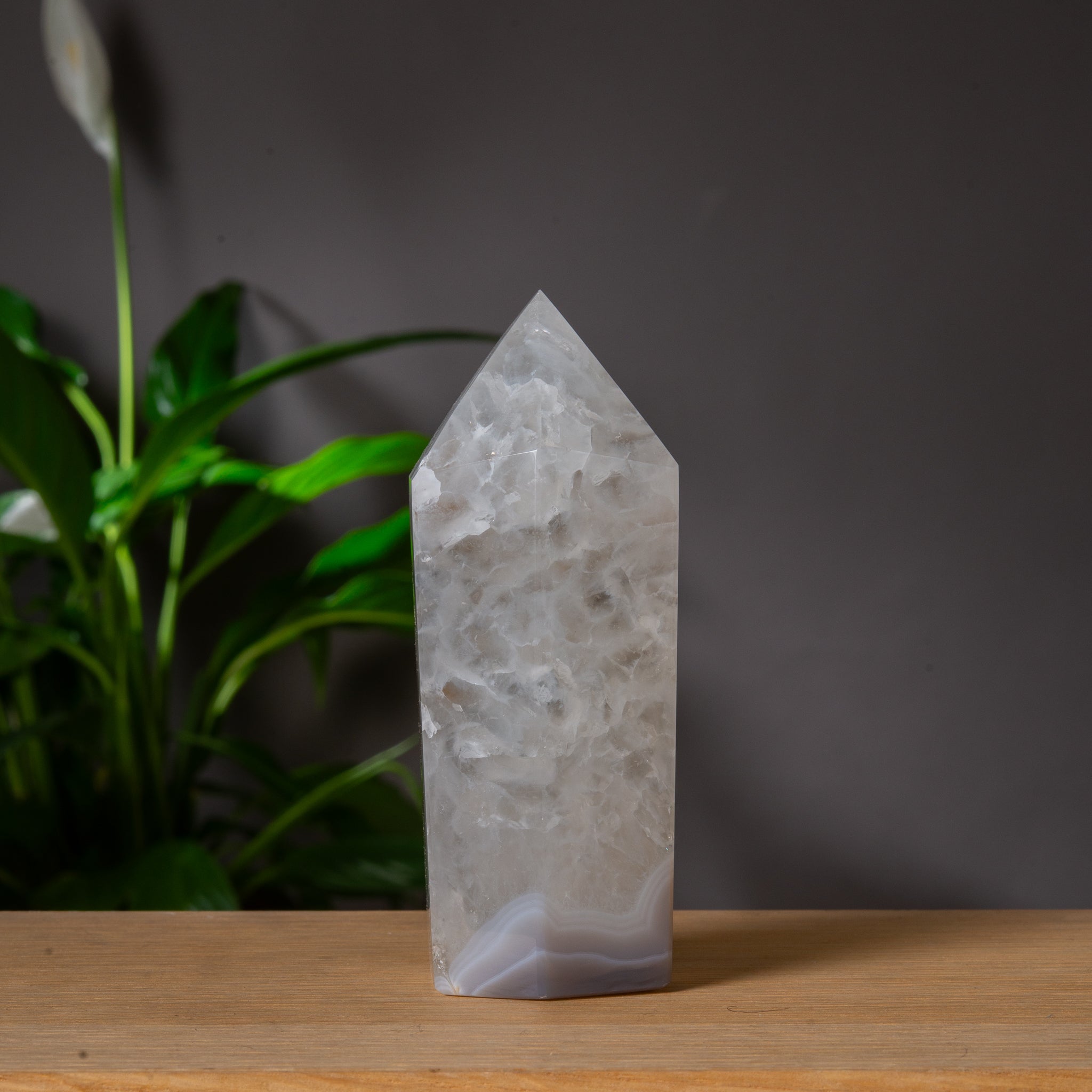 Grey and White Agate Tower with Druzy Cavity