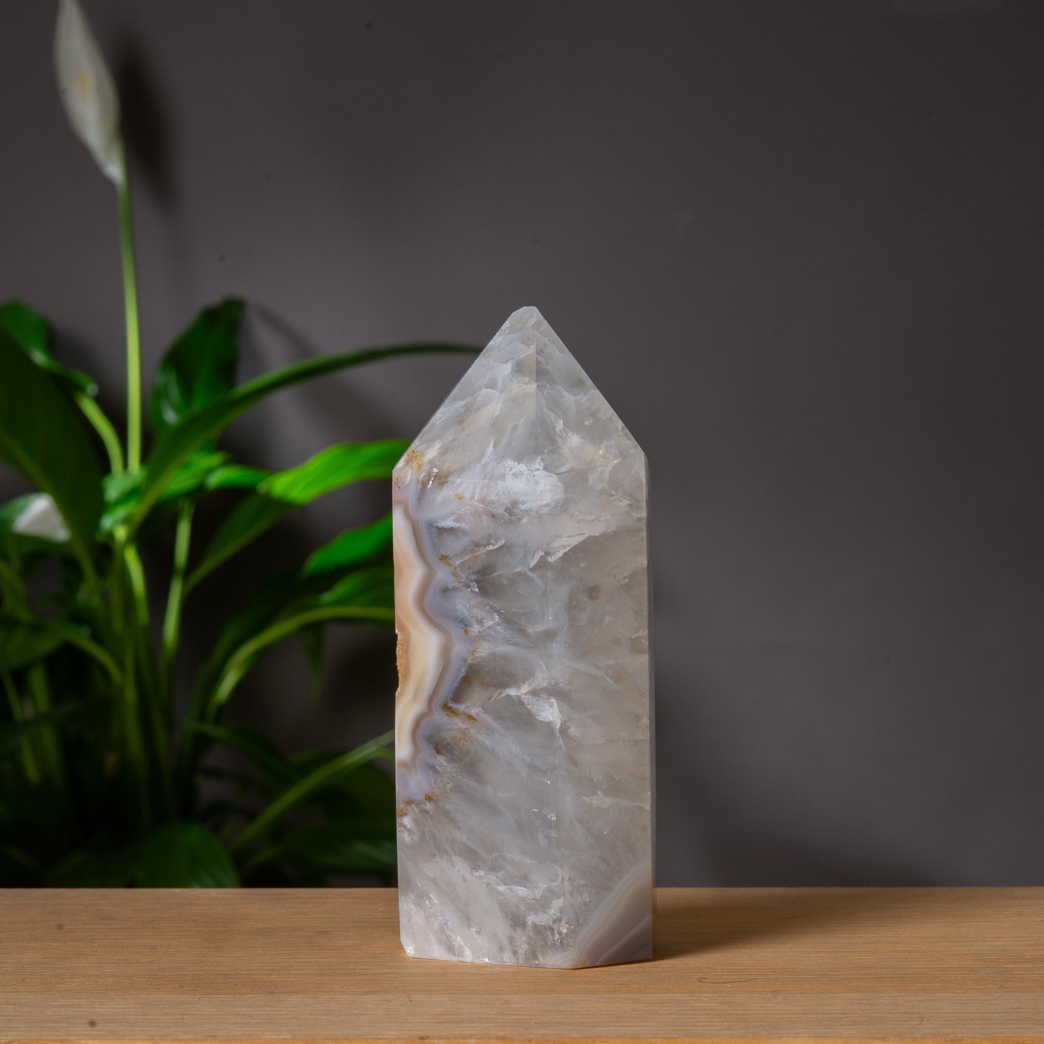 Grey and White Agate Tower with Druzy Cavity
