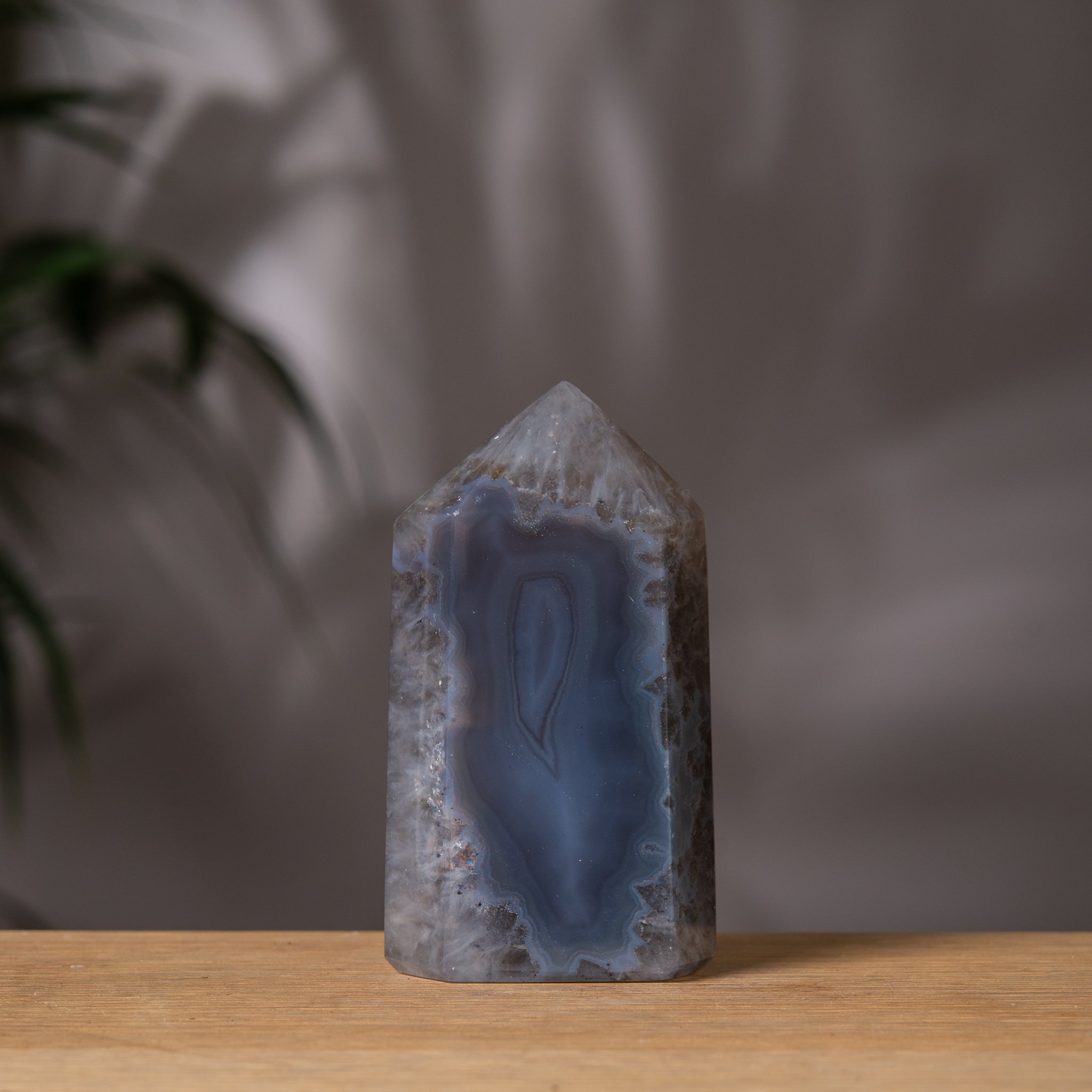 Blue Grey Agate Druzy Tower with Quartz back
