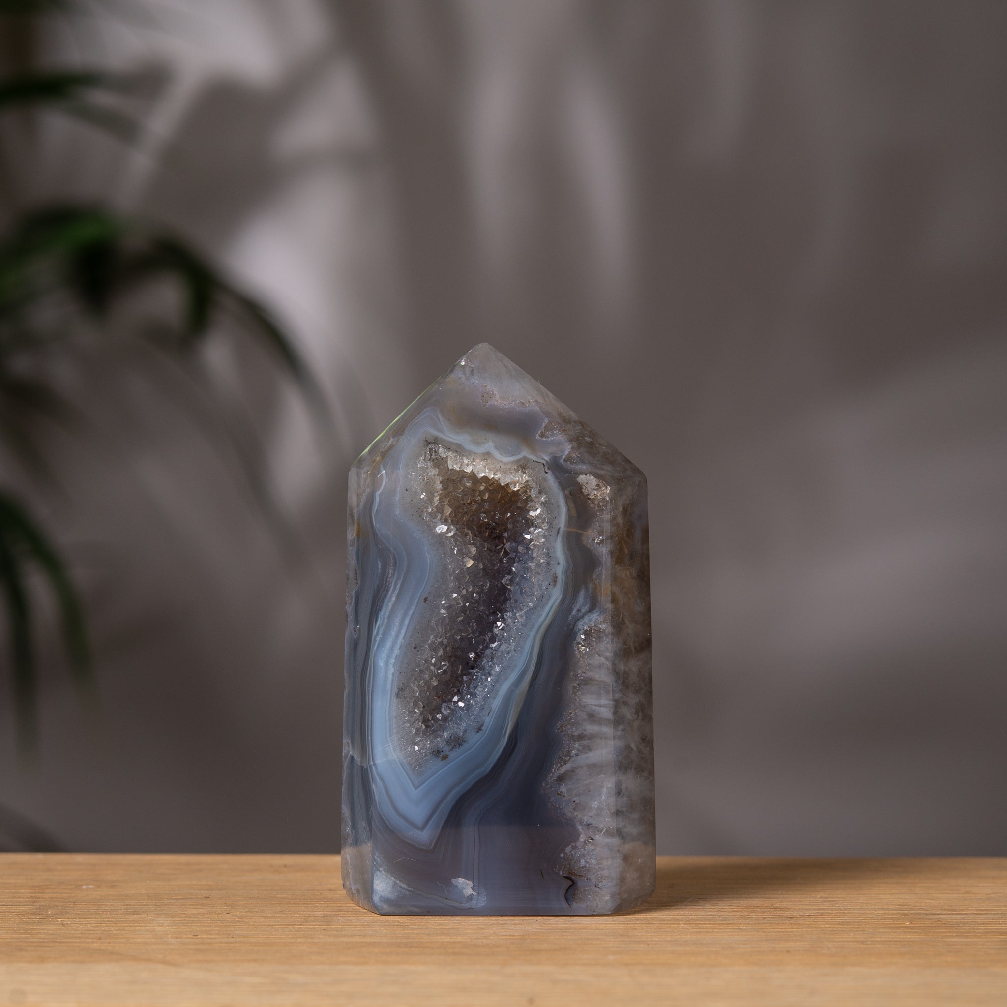 Blue Grey Agate Druzy Tower with Quartz back