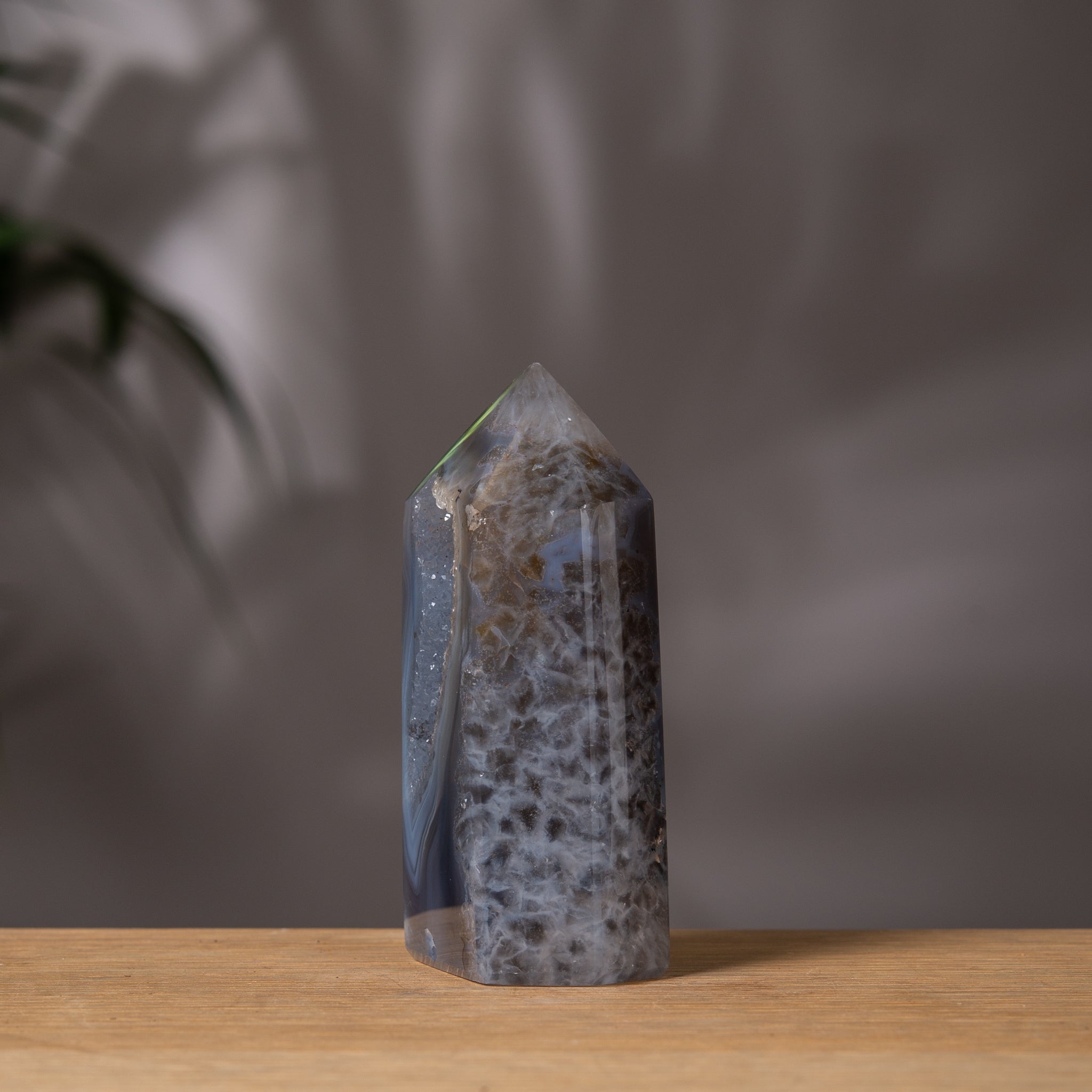 Blue Grey Agate Druzy Tower with Quartz back
