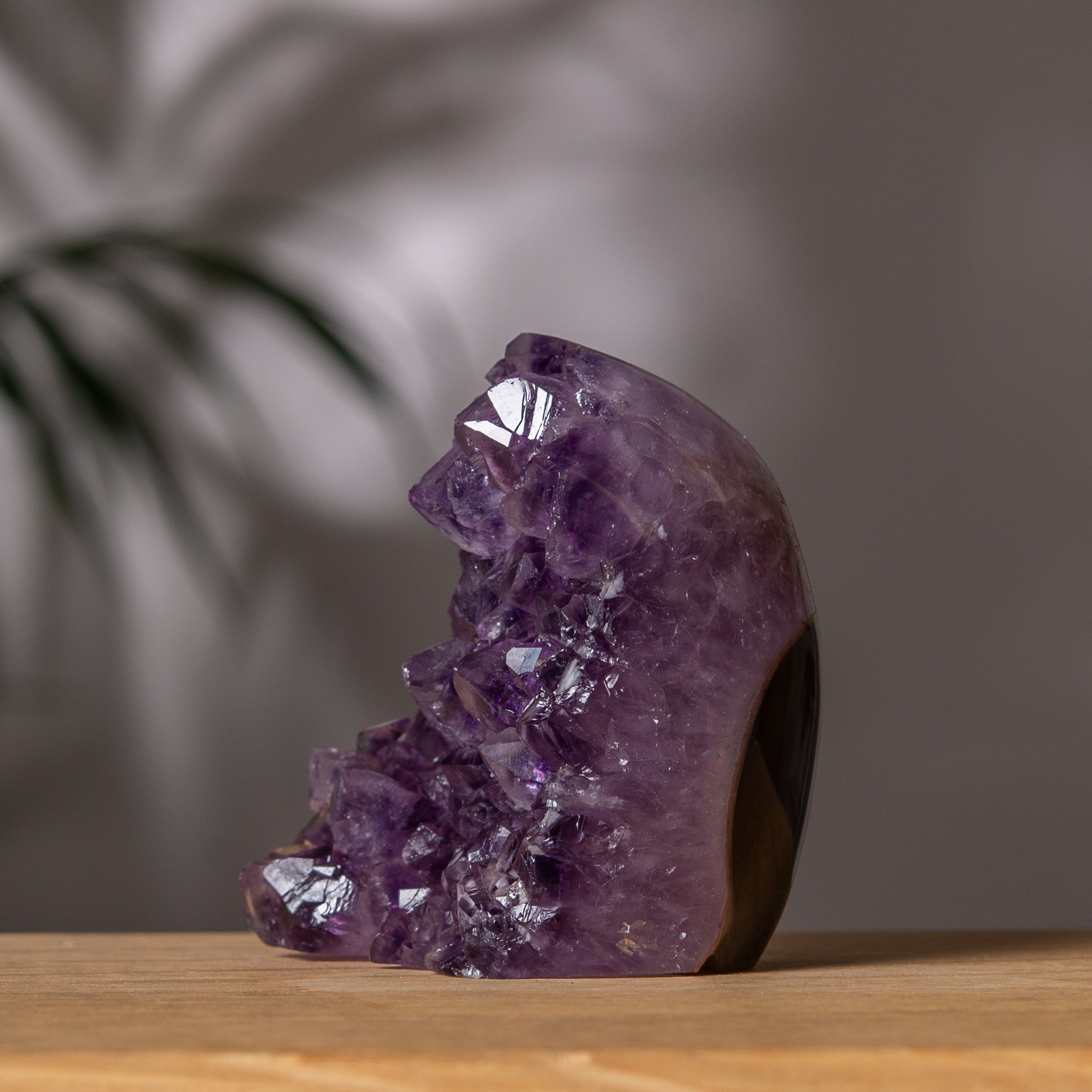 Amethyst Cluster – Deep Purple Crystal & Polished Agate Back – Uruguay