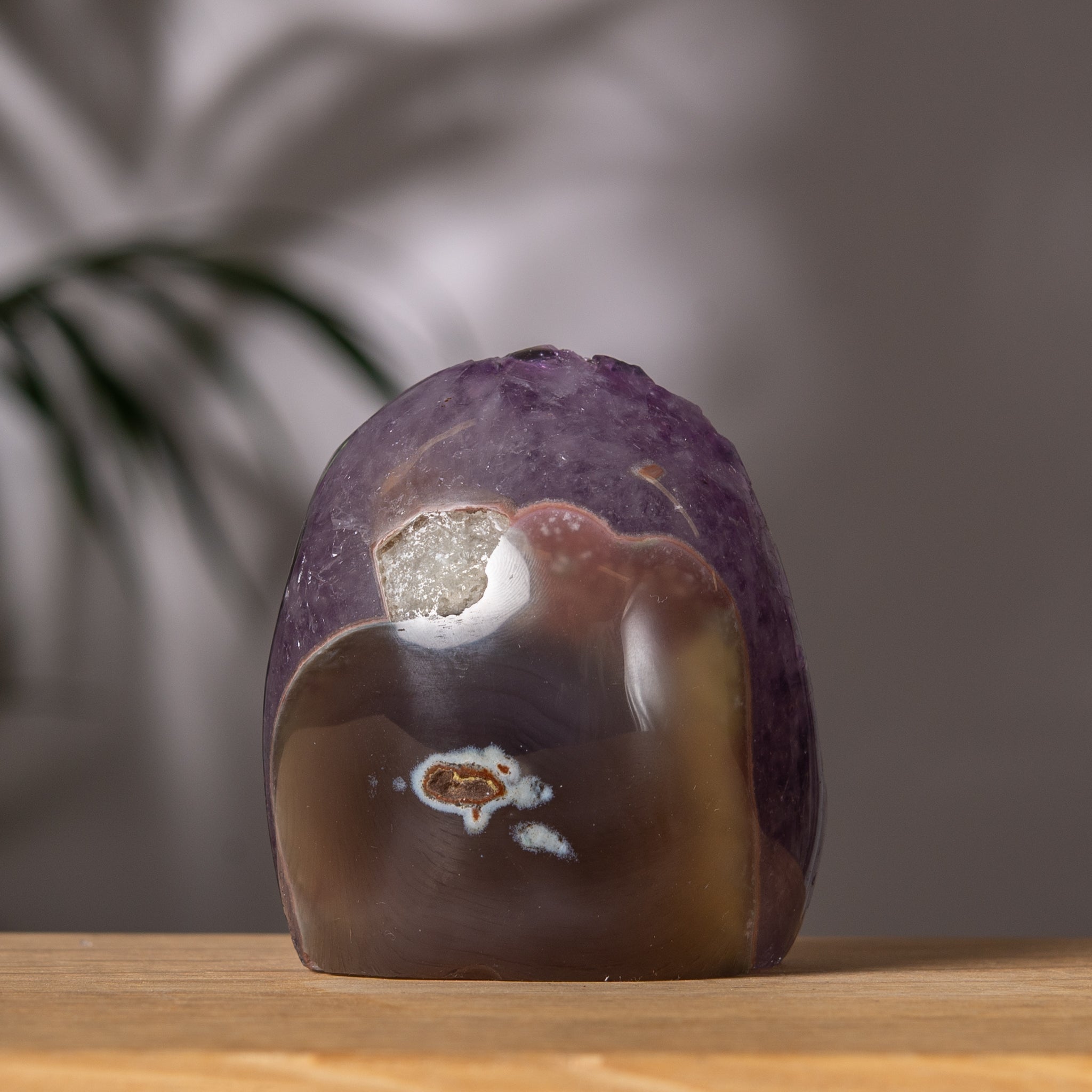 Amethyst Cluster – Deep Purple Crystal & Polished Agate Back – Uruguay