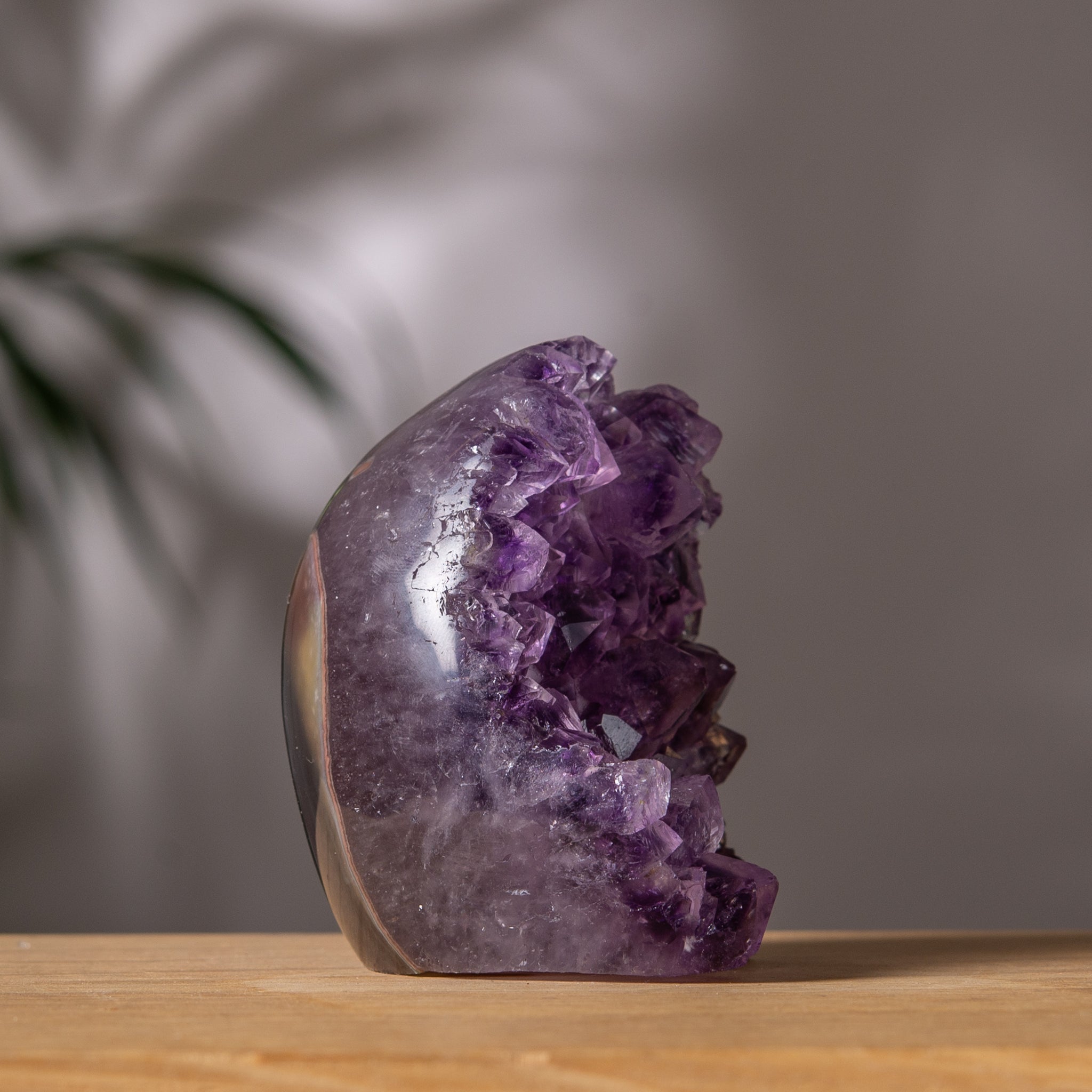 Amethyst Cluster – Deep Purple Crystal & Polished Agate Back – Uruguay