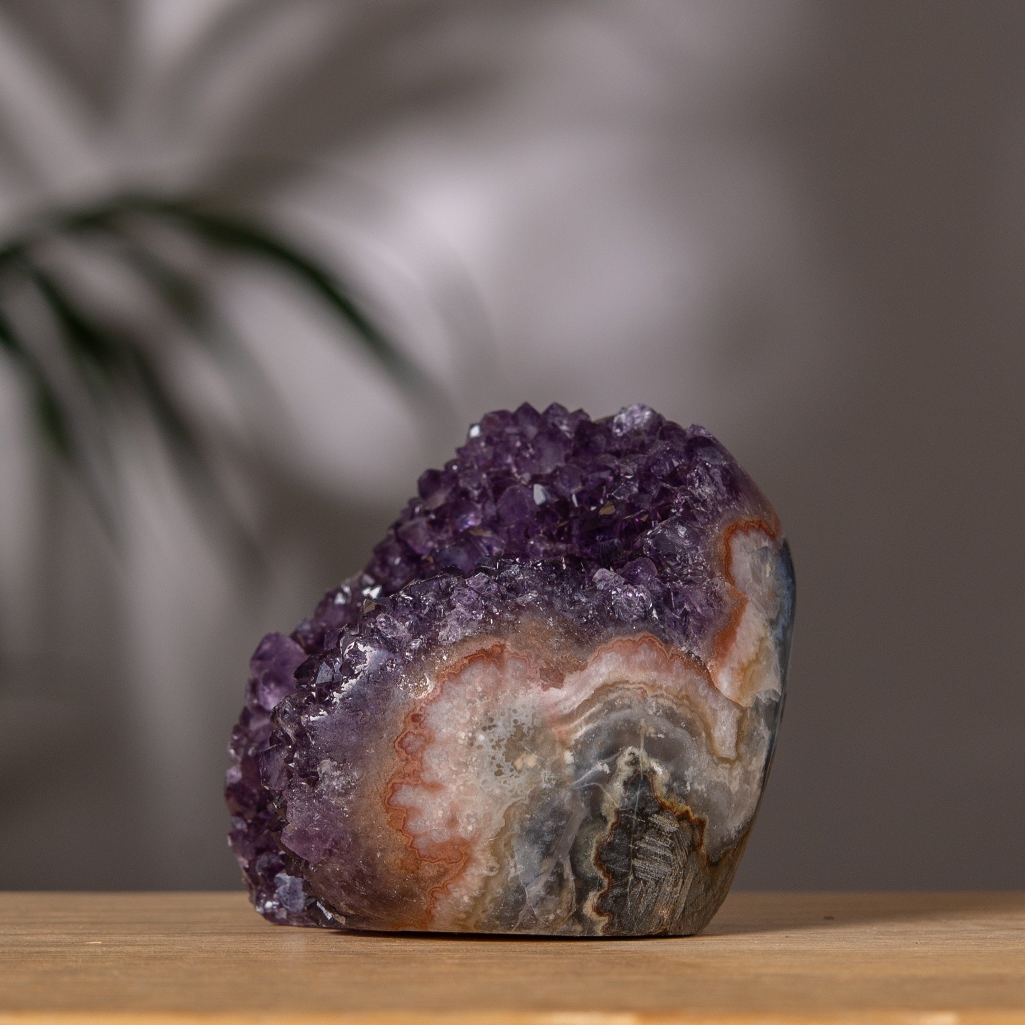 Amethyst Cluster – Deep Purple Crystal & Agate Back – Uruguay