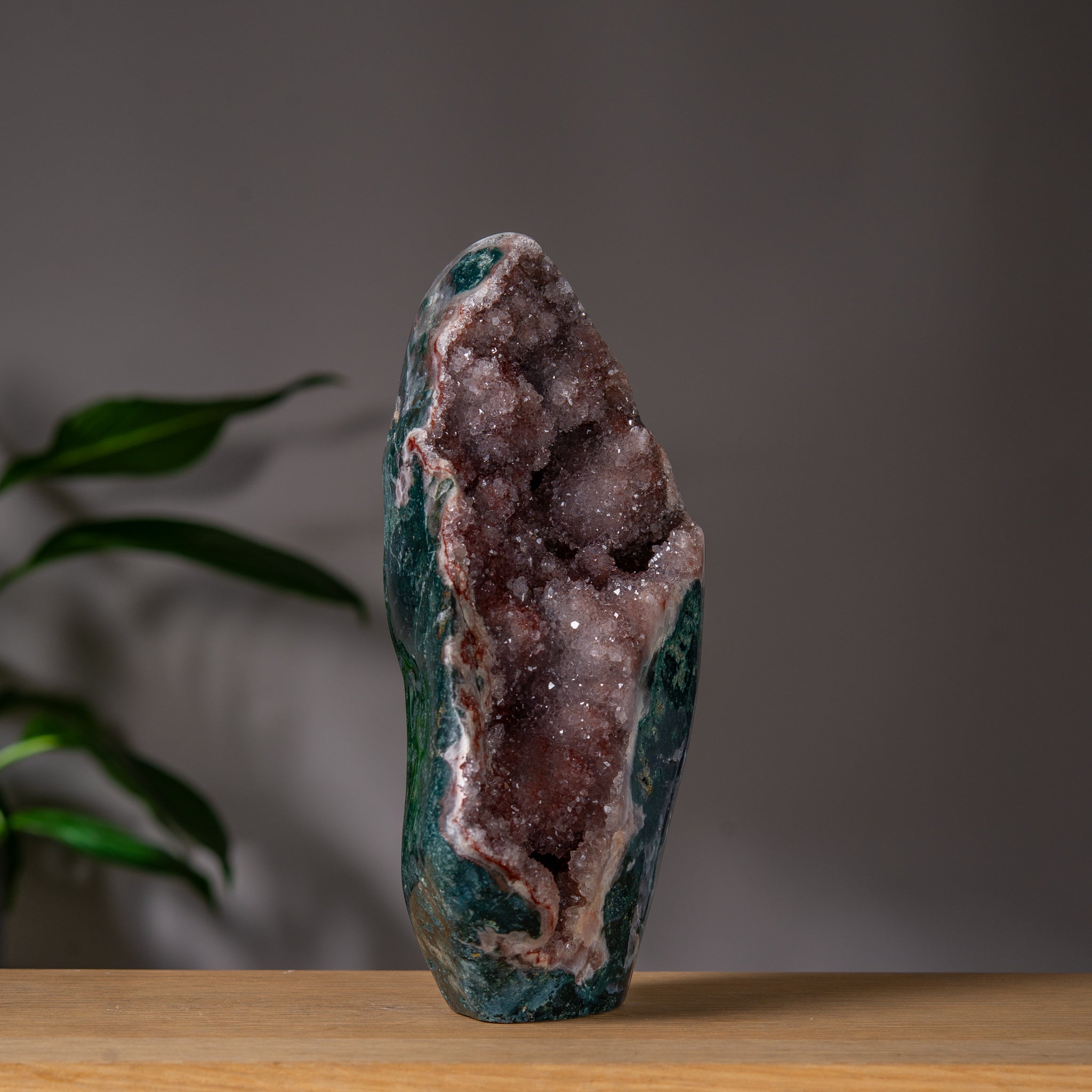 Red color Pink Amethyst Freeform with green jasper