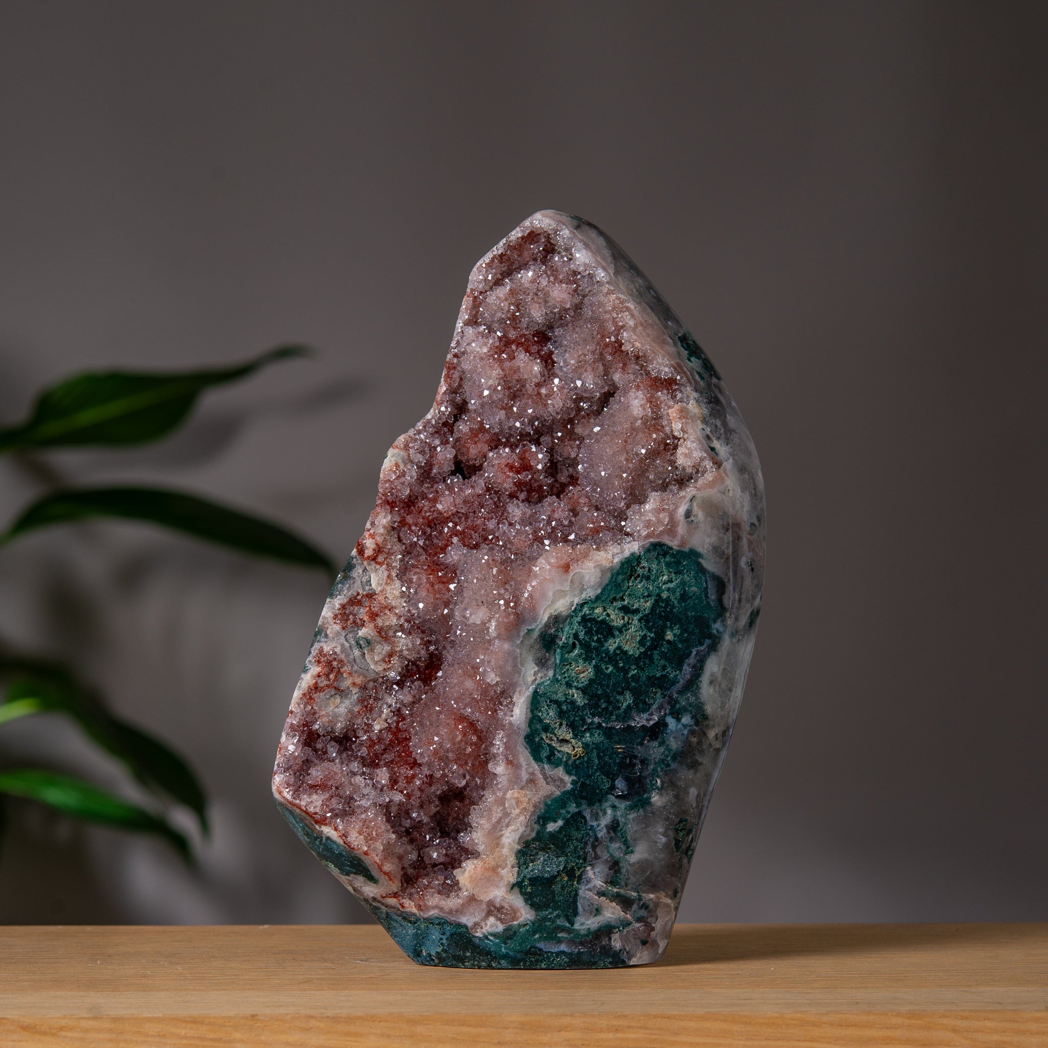 Red color Pink Amethyst Freeform with green jasper