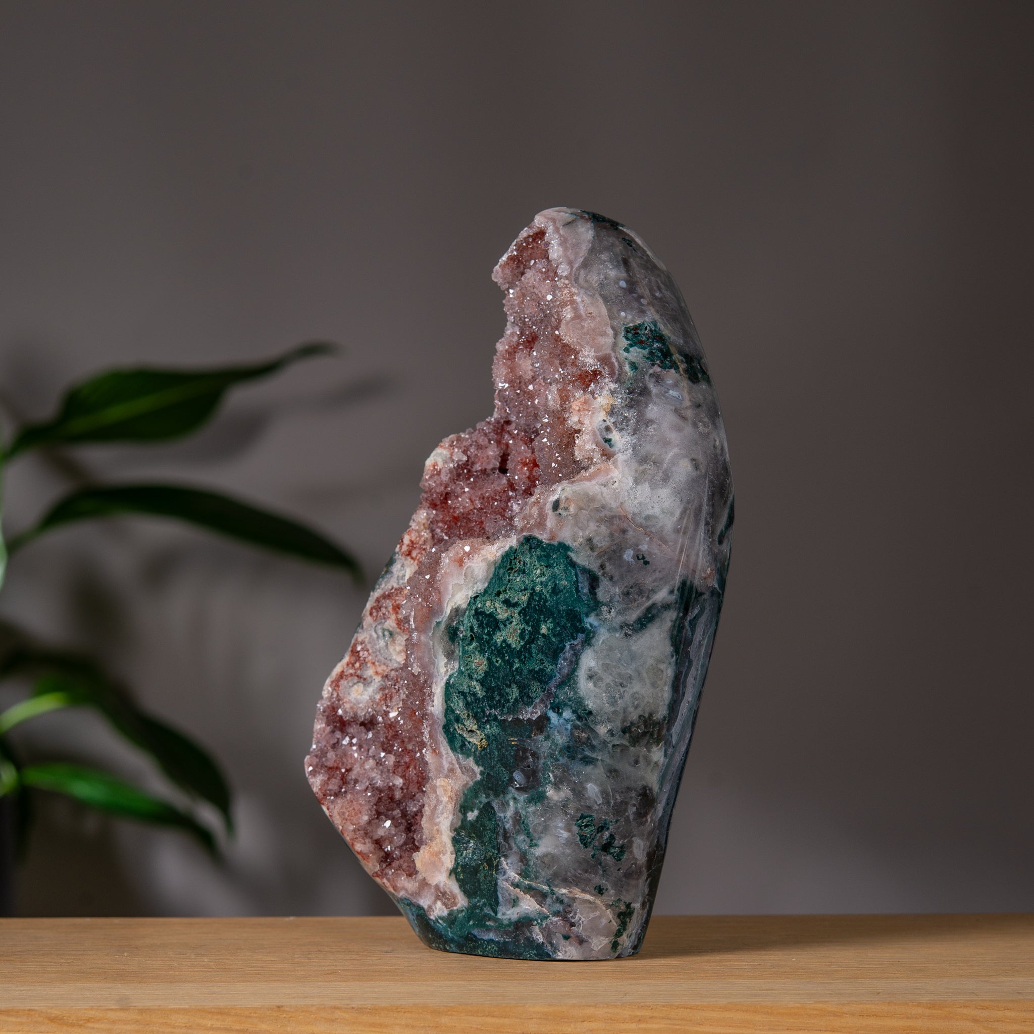 Red color Pink Amethyst Freeform with green jasper