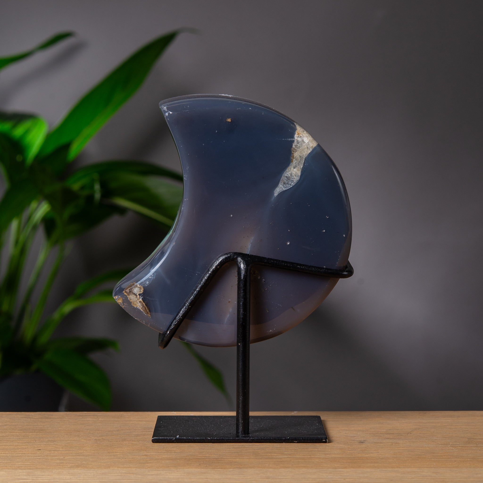 Grey Agate Moon on Stand