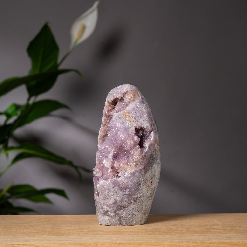 Rosa ametist fri form med grå agat och lavendeldruzy