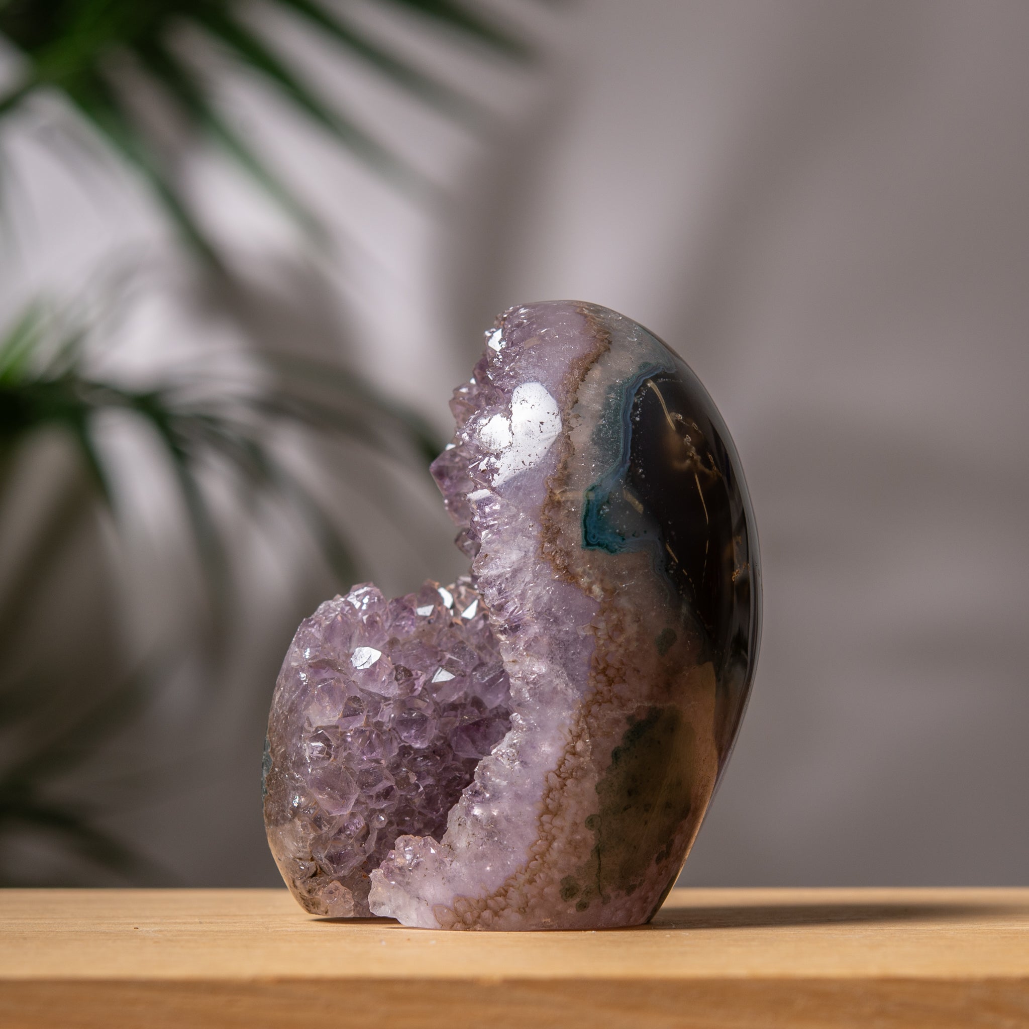 Soft Lavender Amethyst cutbase with Dark Agate