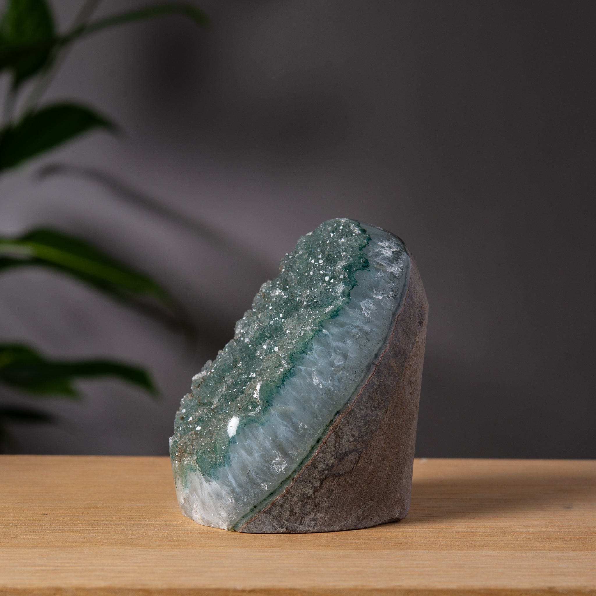 Green Amethyst Cutbase with Druzy Front