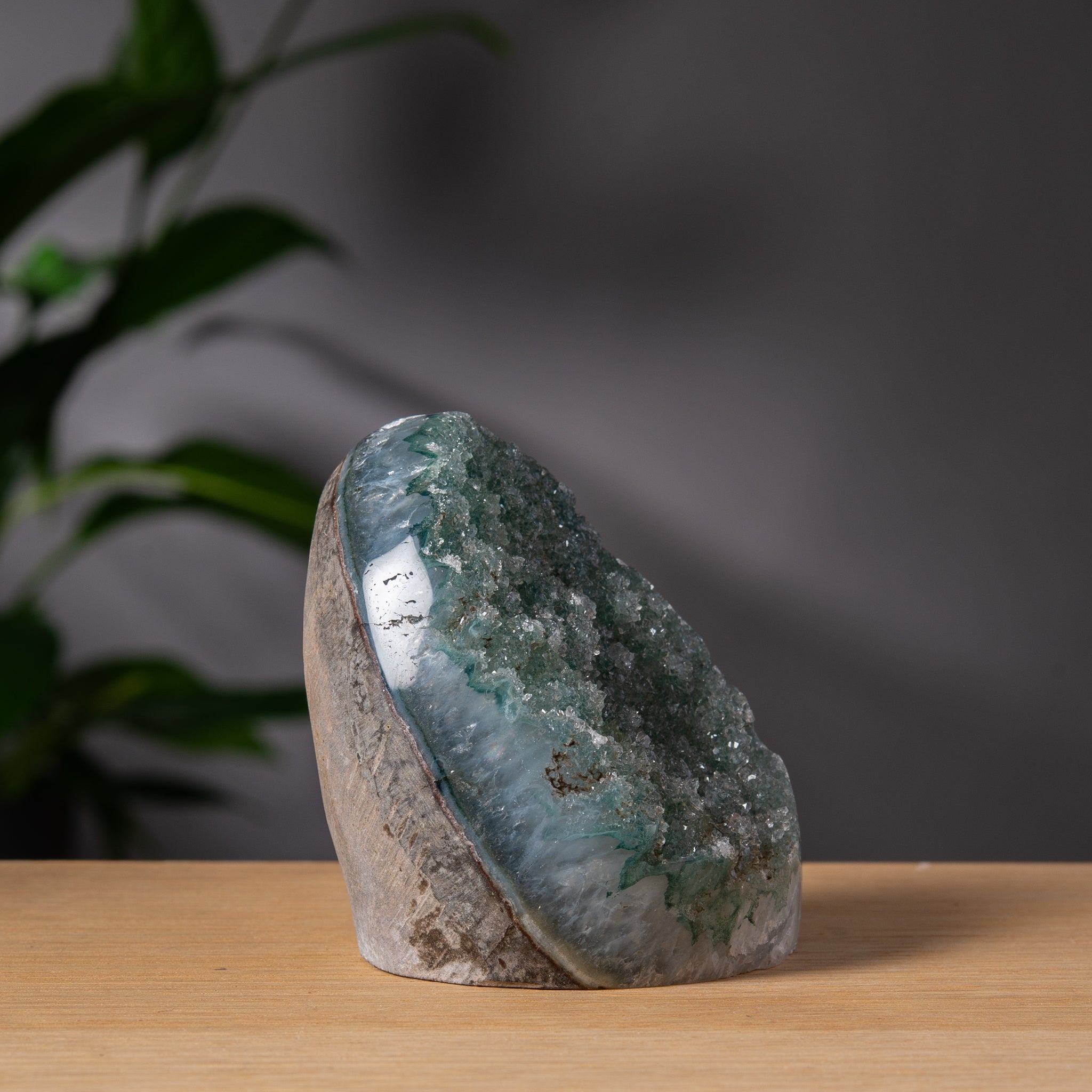 Green Amethyst Cutbase with Druzy Front