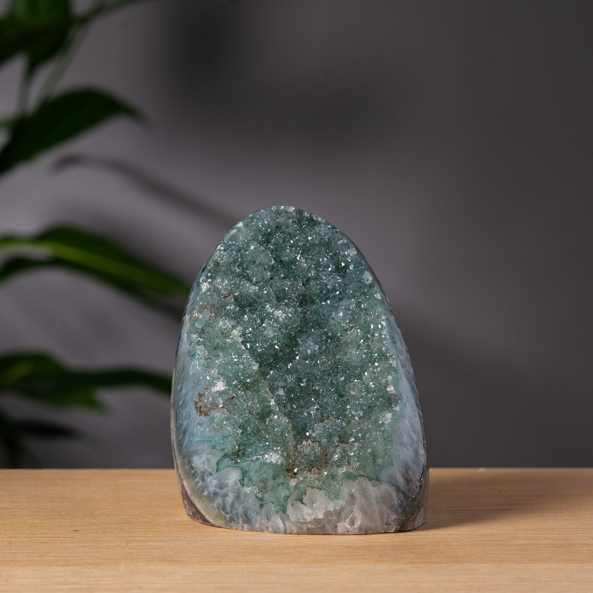 Green Amethyst Cutbase with Druzy Front