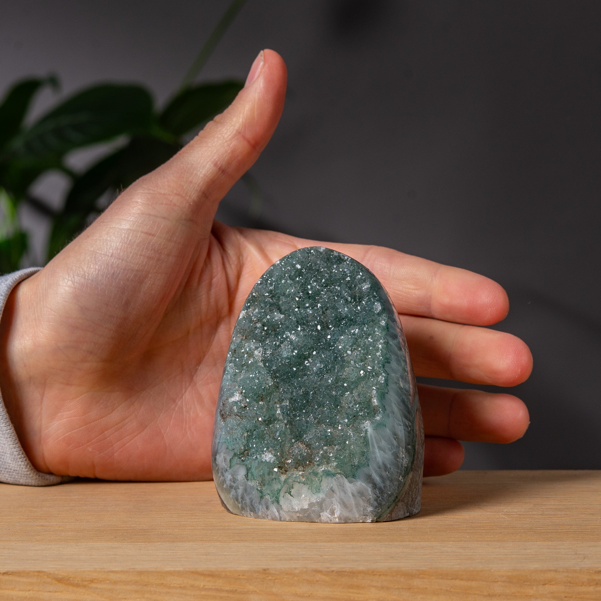 Green Amethyst Cutbase with Druzy Front