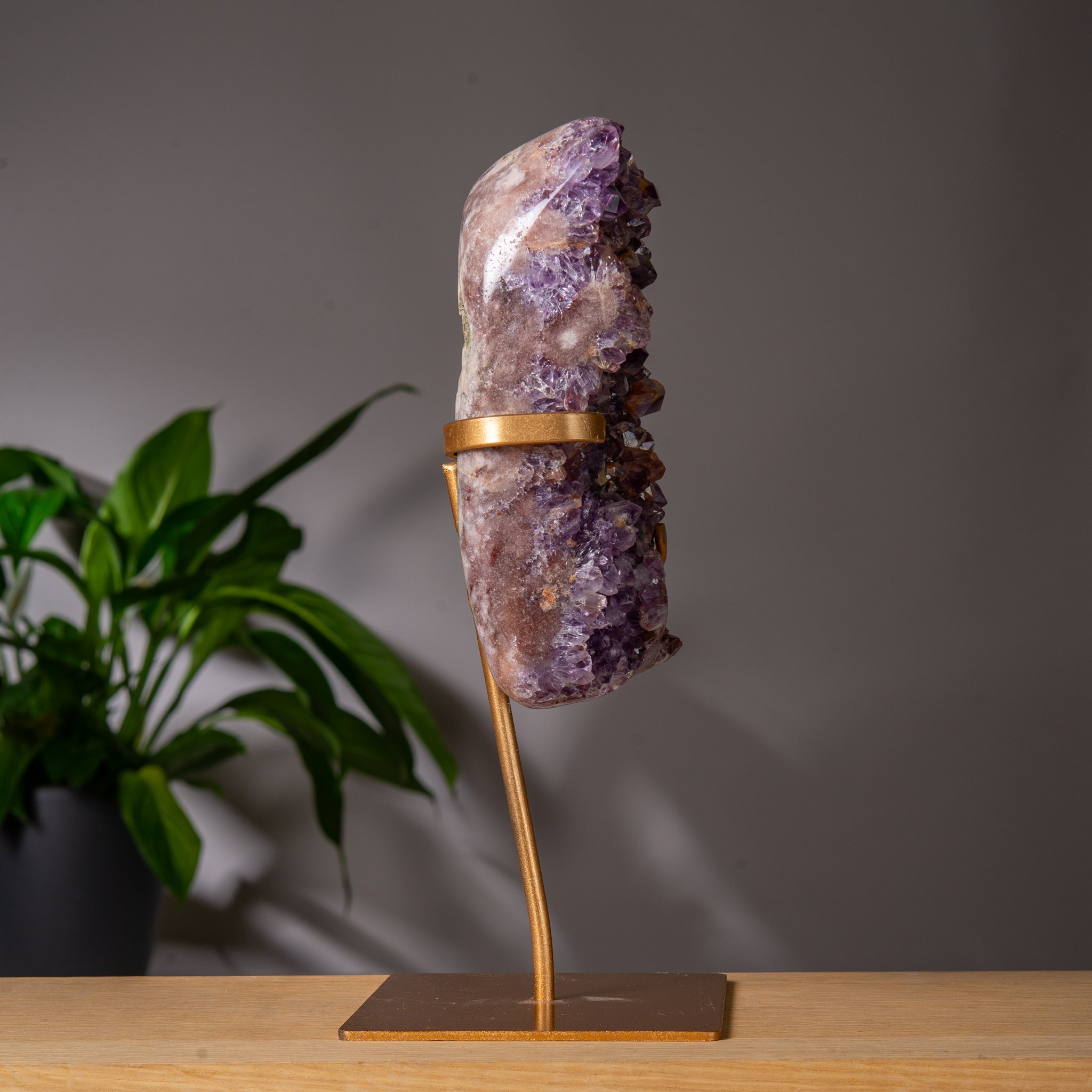 Premium full Purple Pink Amethyst Free form on stand