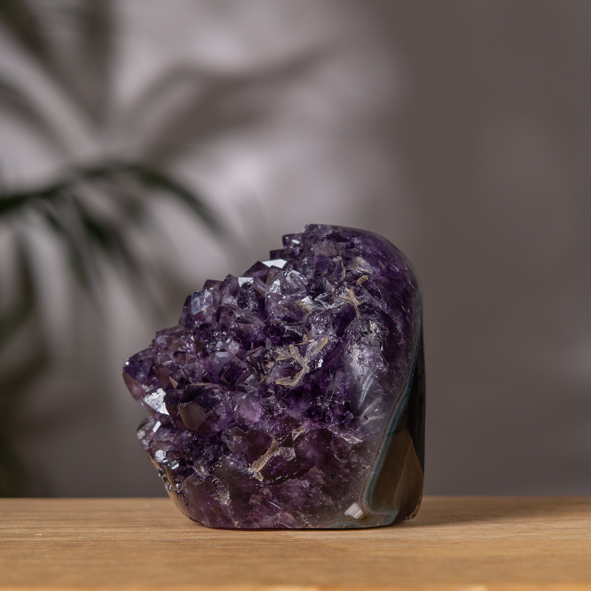 Amethyst Cluster – Deep Purple Crystal & Polished Agate Back – Uruguay