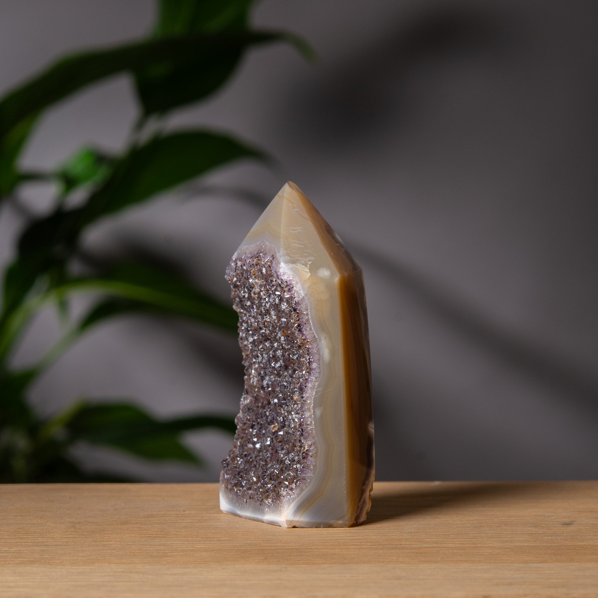 Light Brown Agate Tower with Dark Druzy Front