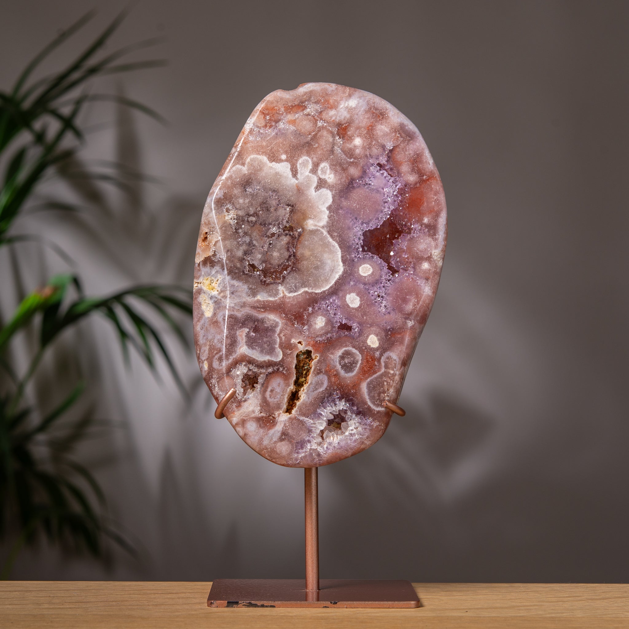 Pink Amethyst Oval Slab on Copper Stand