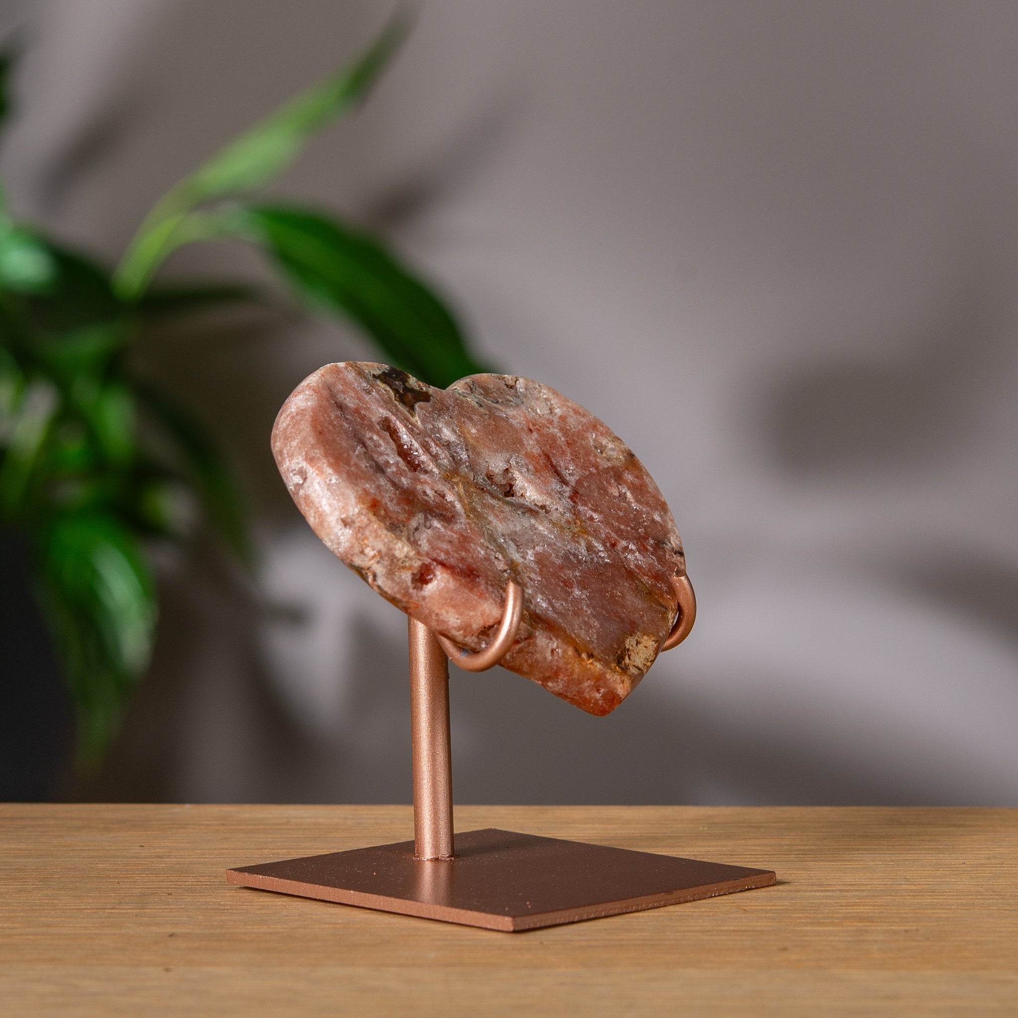 Peach Pink Amethyst Heart on Stand