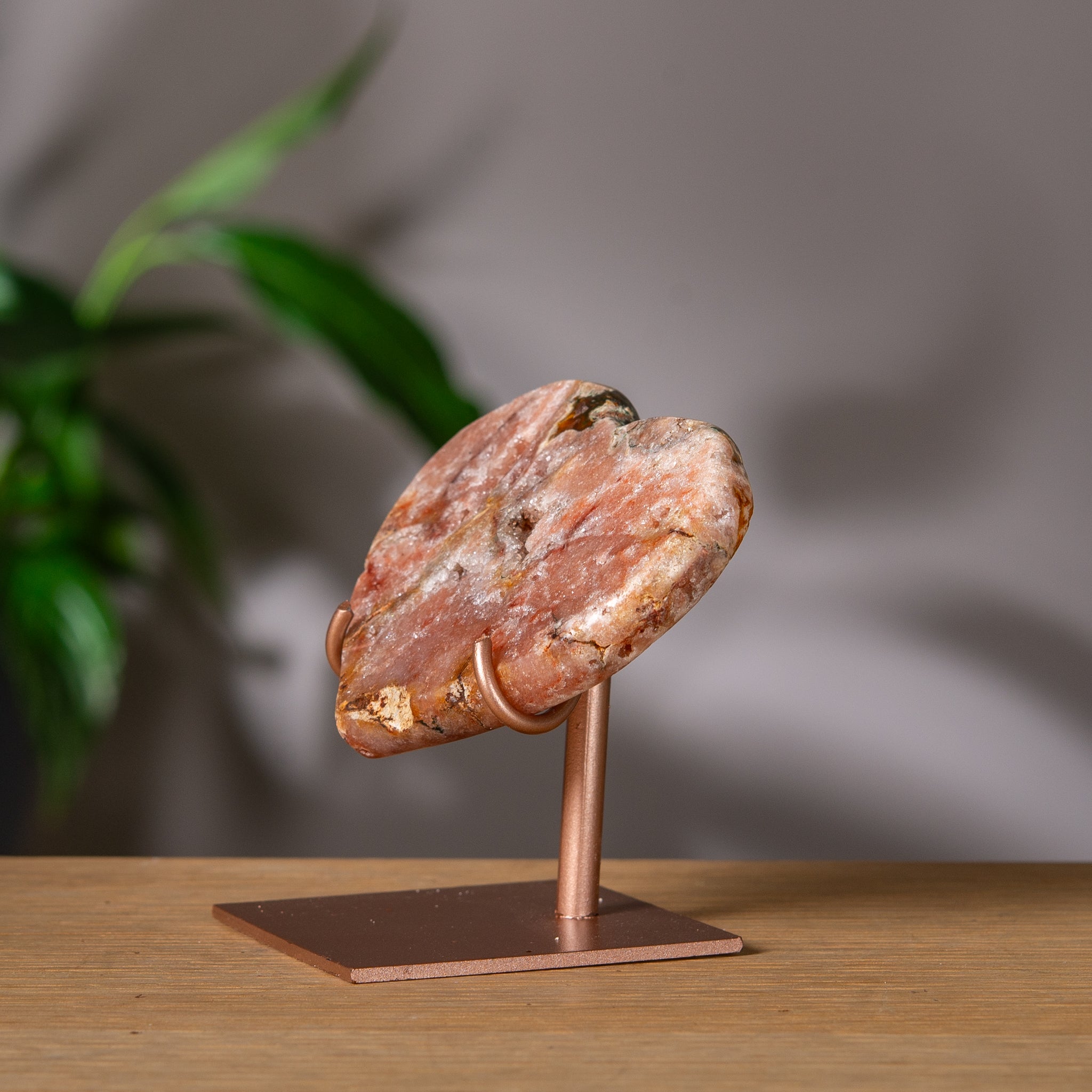 Peach Pink Amethyst Heart on Stand