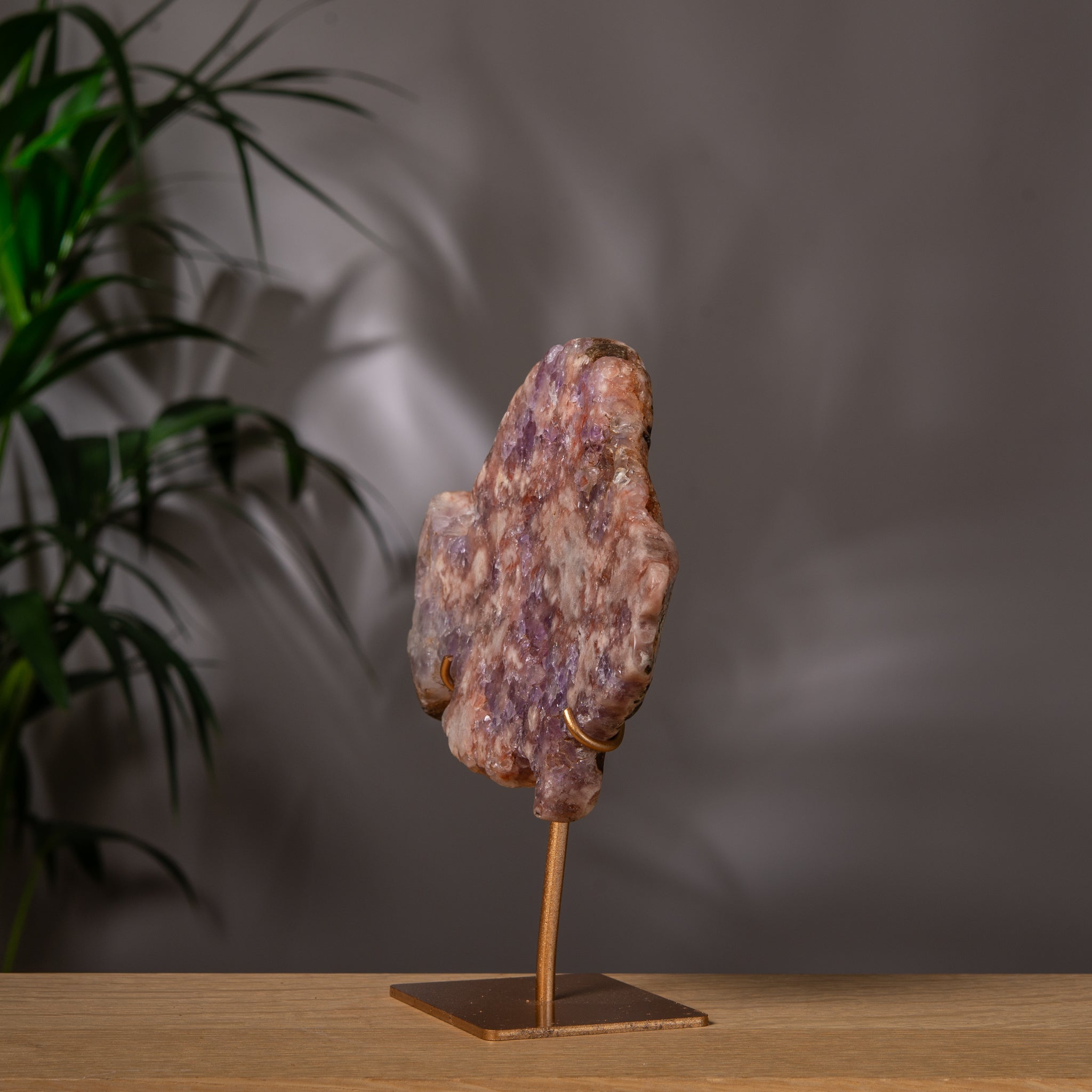 Pink Amethyst Fish Slab on Gold Stand