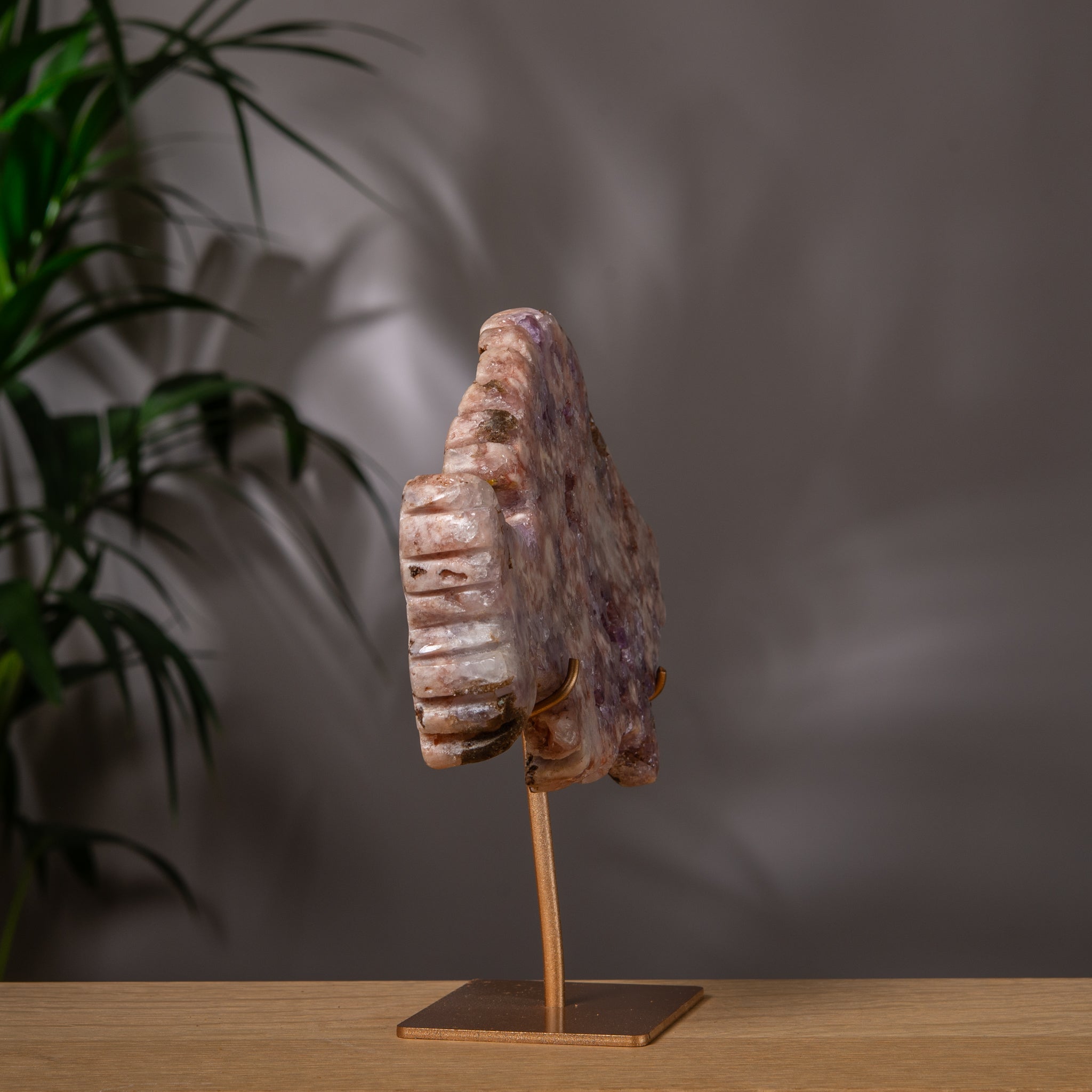 Pink Amethyst Fish Slab on Gold Stand