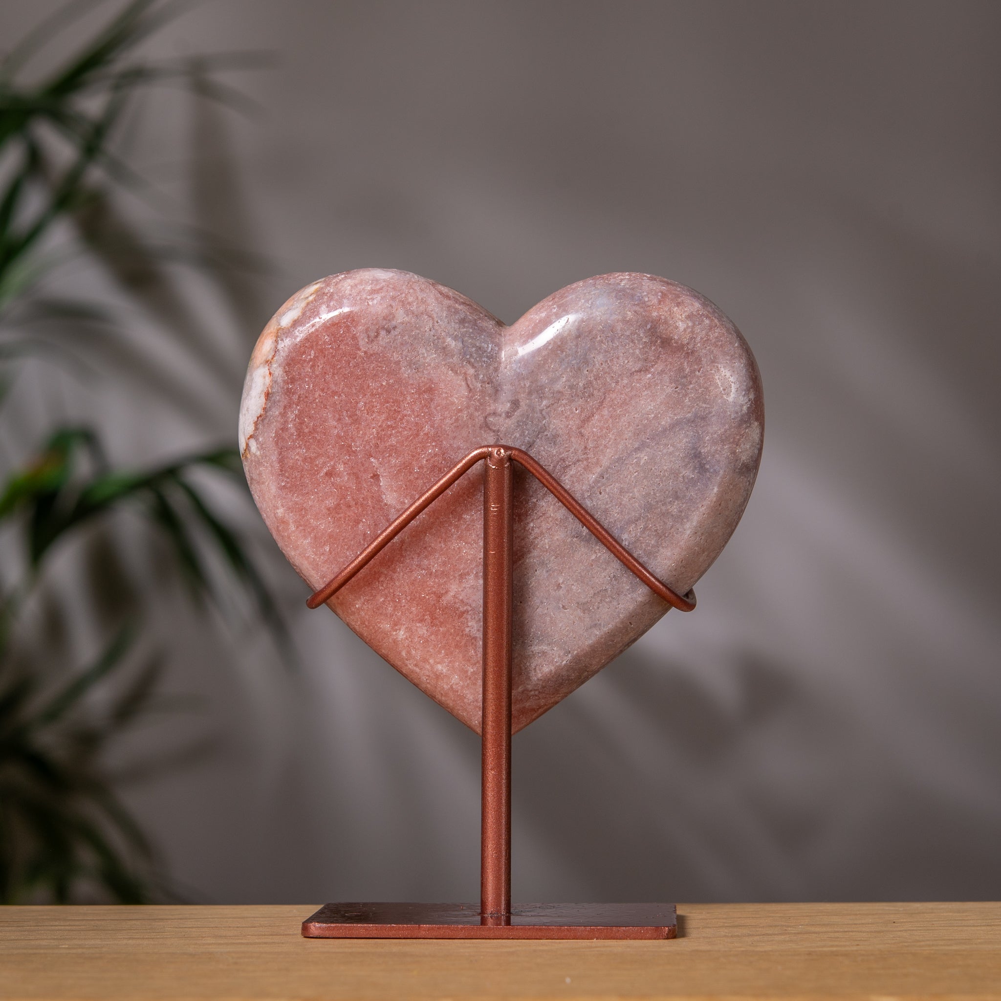 Pink Amethyst Heart in Marbled Pink on Stand