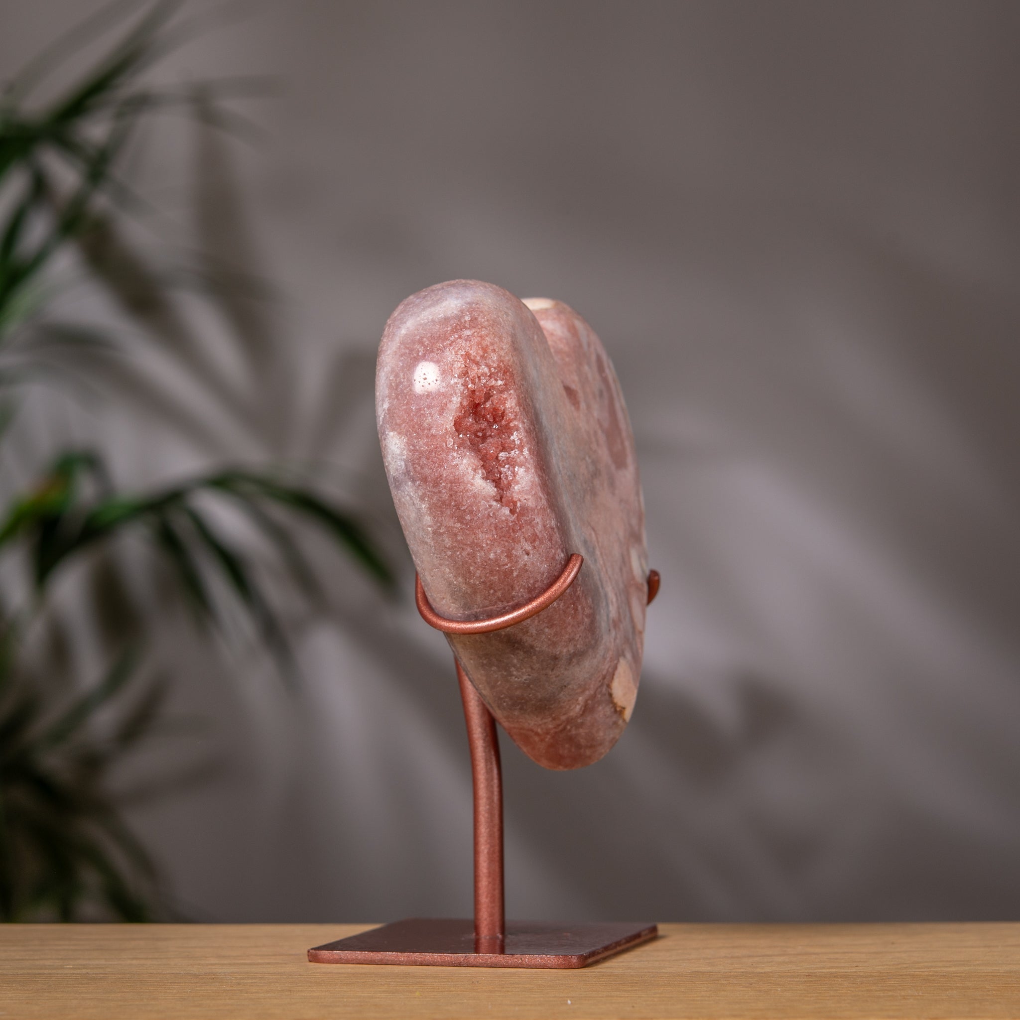 Pink Amethyst Heart in Marbled Pink on Stand
