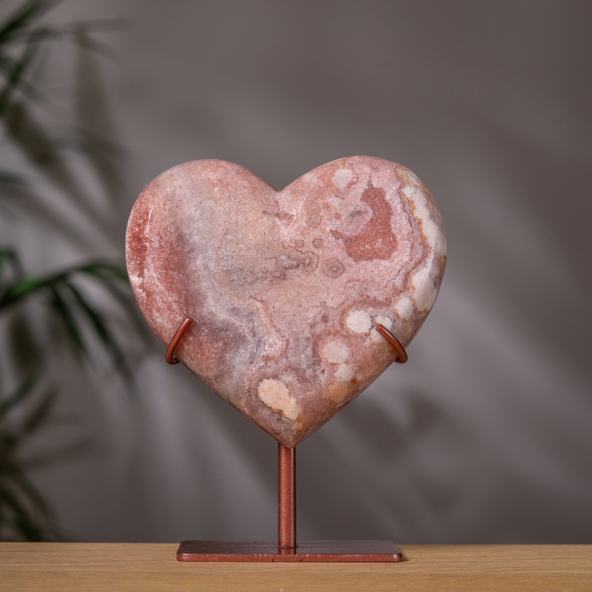 Pink Amethyst Heart in Marbled Pink on Stand