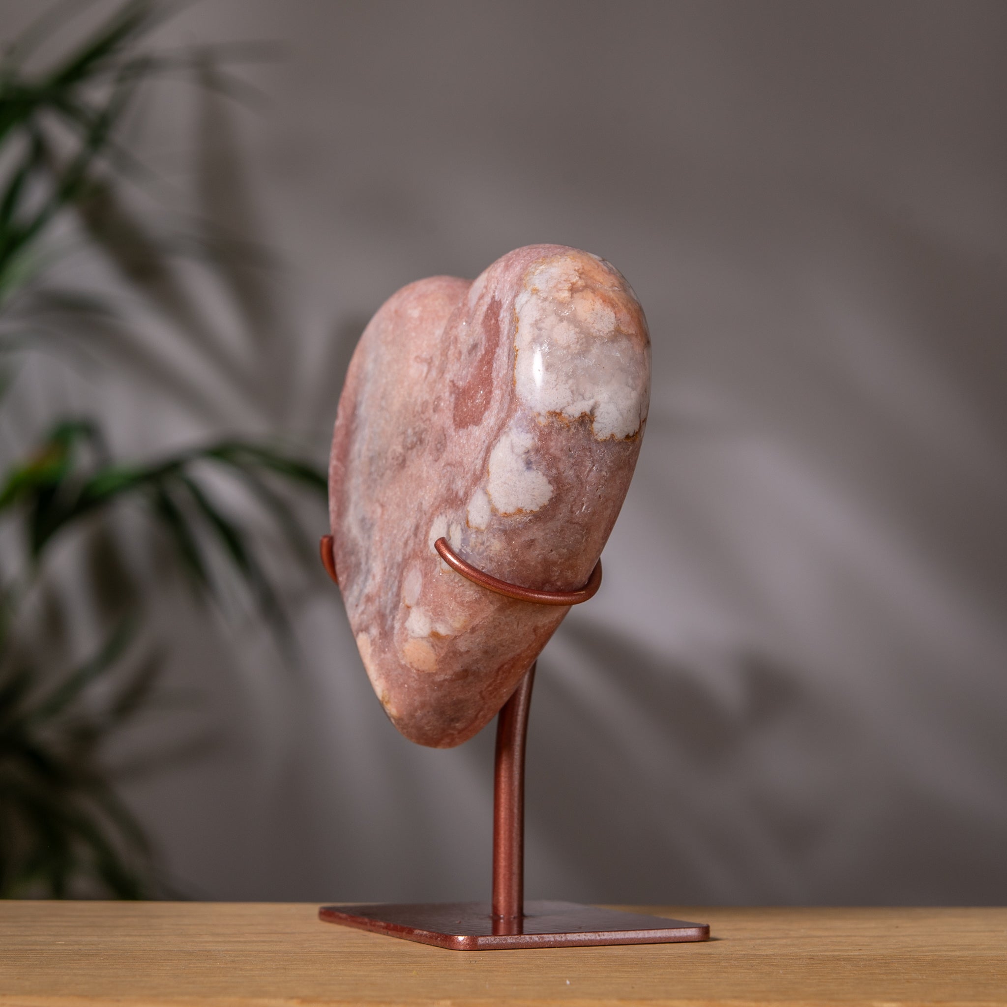 Pink Amethyst Heart in Marbled Pink on Stand