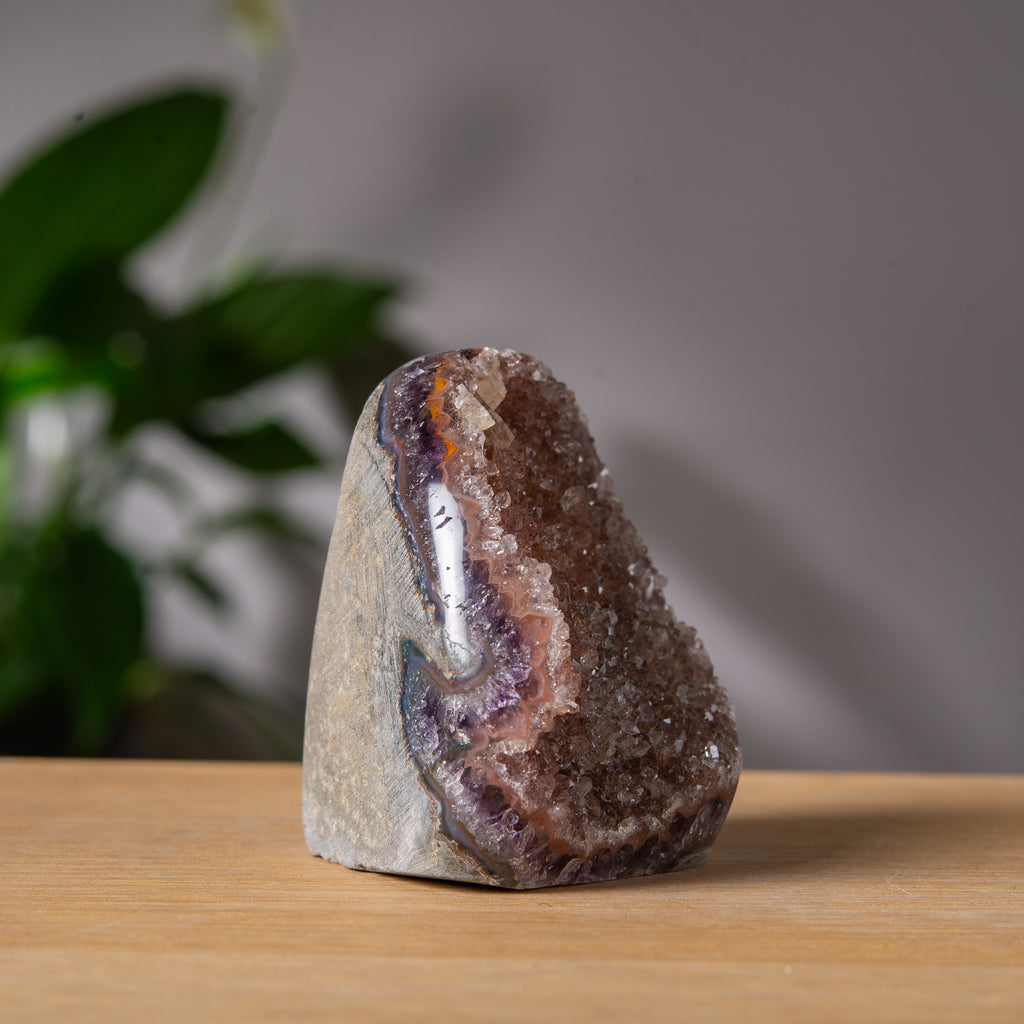 Orange brown rainbow Amethyst cutbase