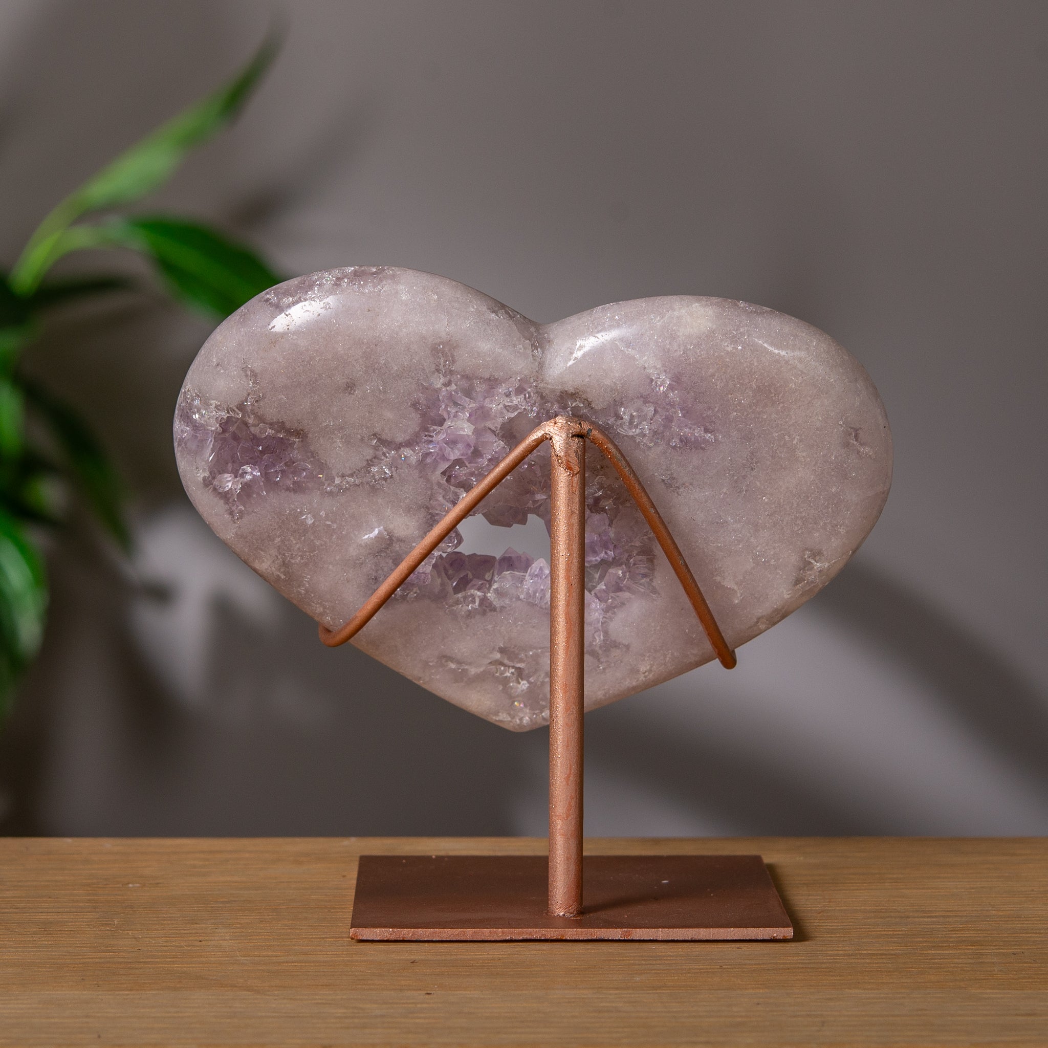 Purple Pink Amethyst Heart with Druzy on Stand