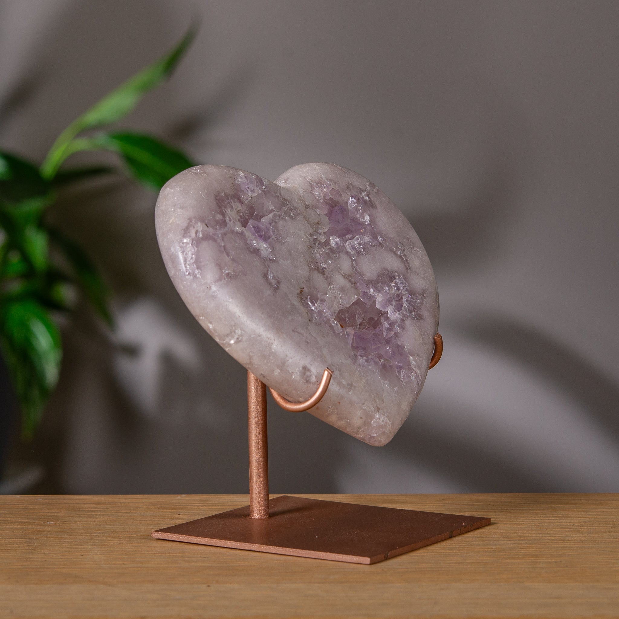 Purple Pink Amethyst Heart with Druzy on Stand