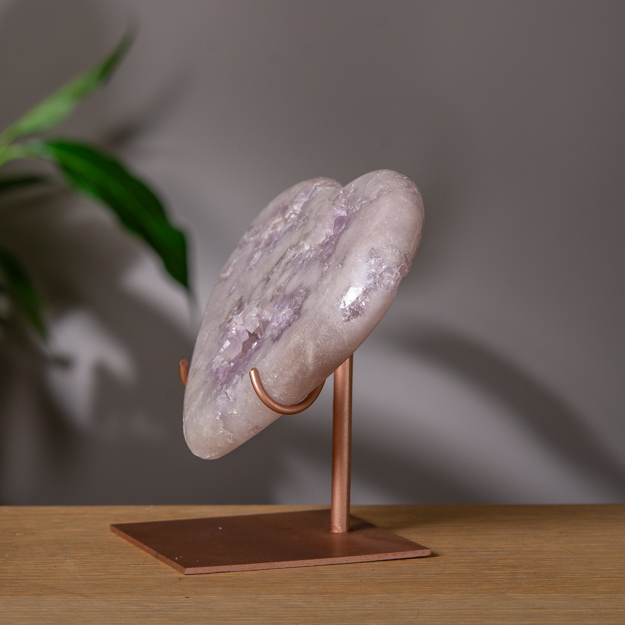 Purple Pink Amethyst Heart with Druzy on Stand