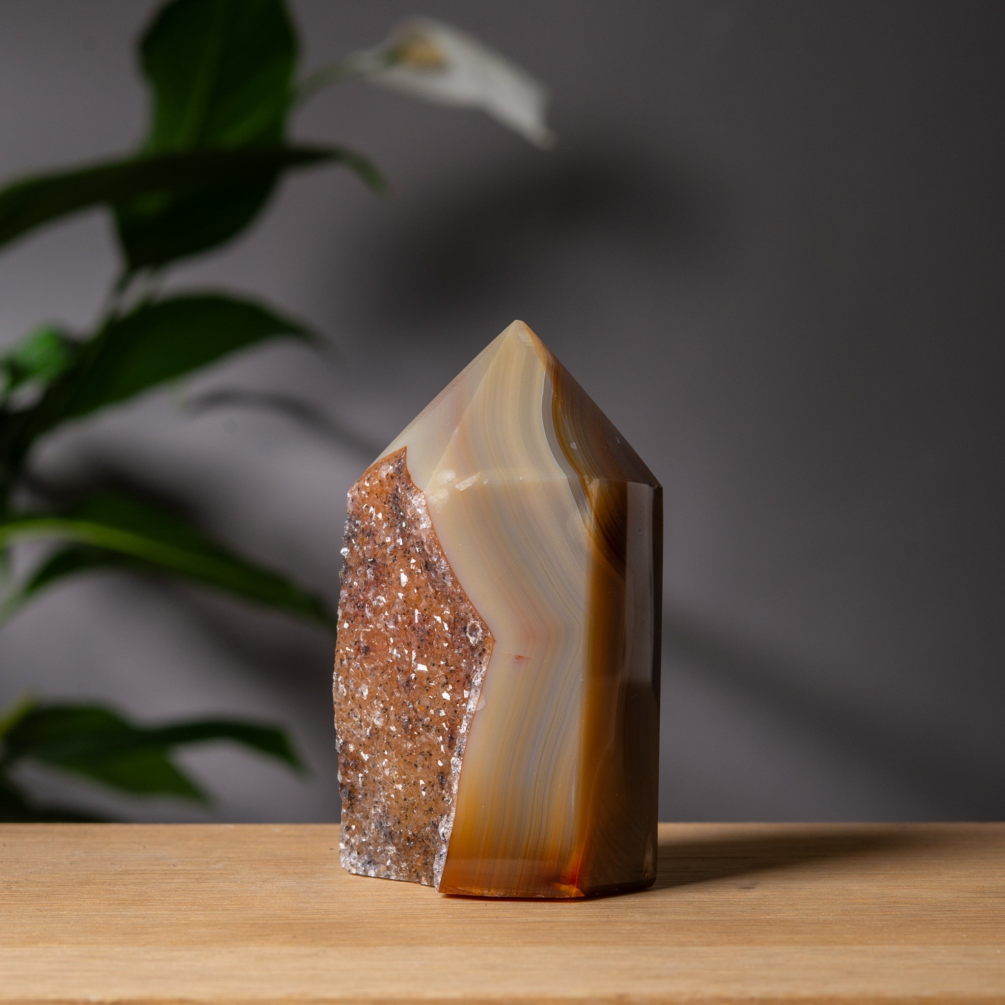 Light Brown Agate Tower with Druzy Front