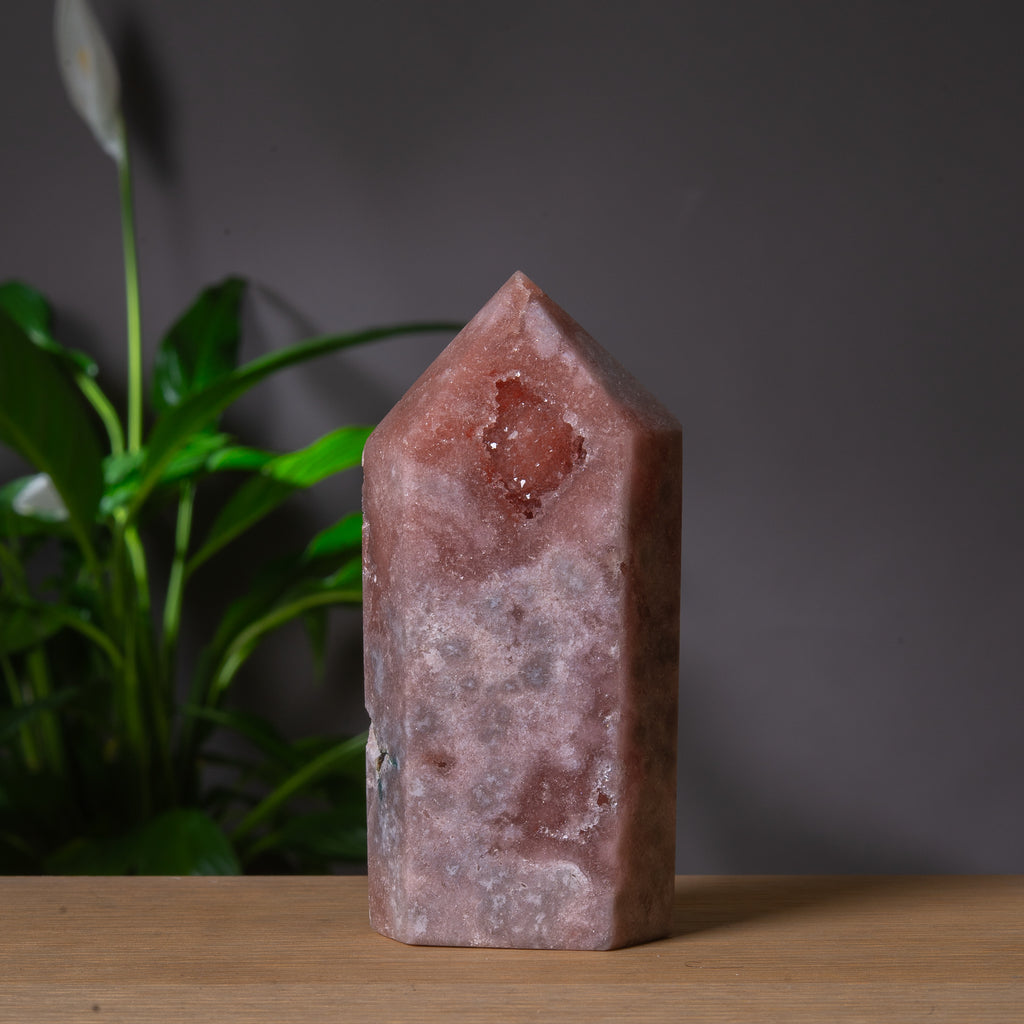 Rosa Ametisttorn med Grön Jaspis & Drusytopp