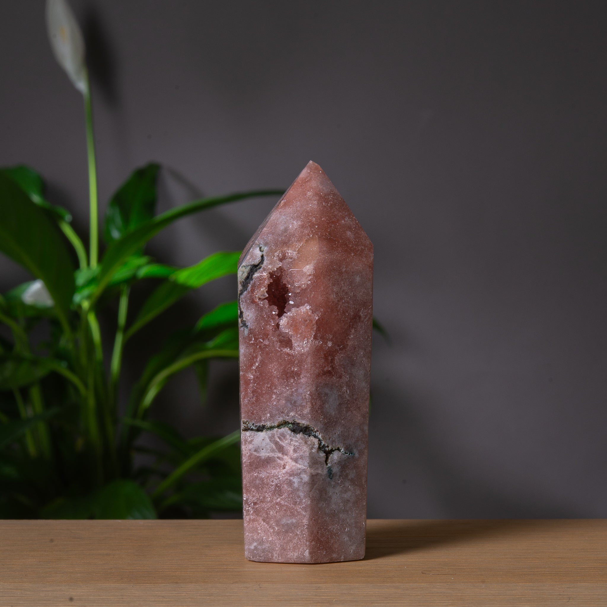 Rosa Ametisttorn med Grön Jaspis & Drusytopp