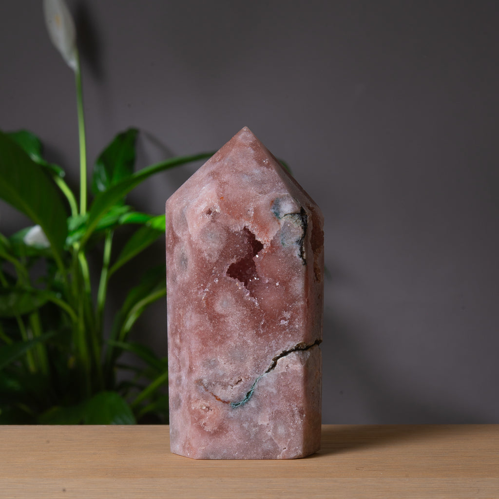 Rosa Ametisttorn med Grön Jaspis & Drusytopp