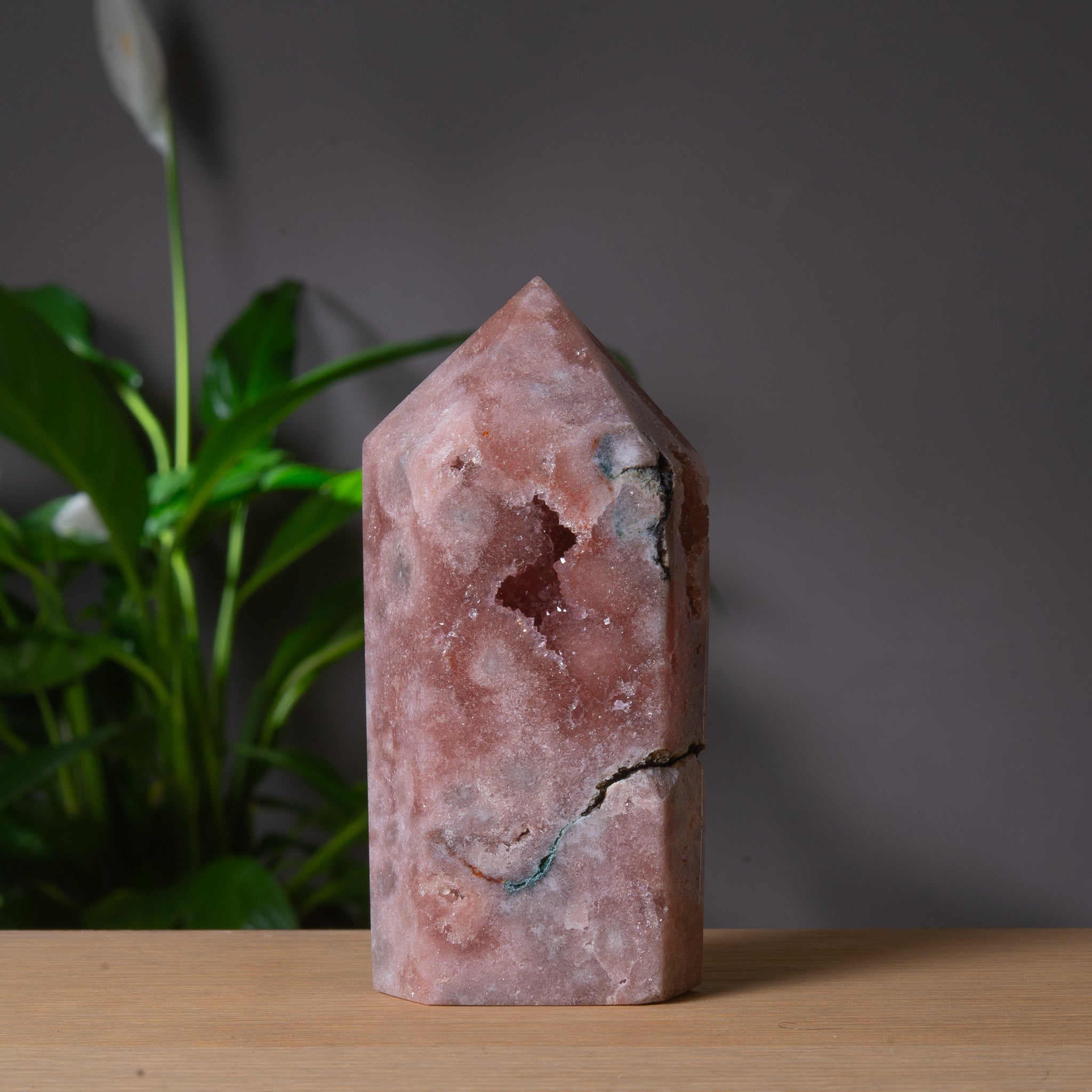 Rosa Ametisttorn med Grön Jaspis & Drusytopp