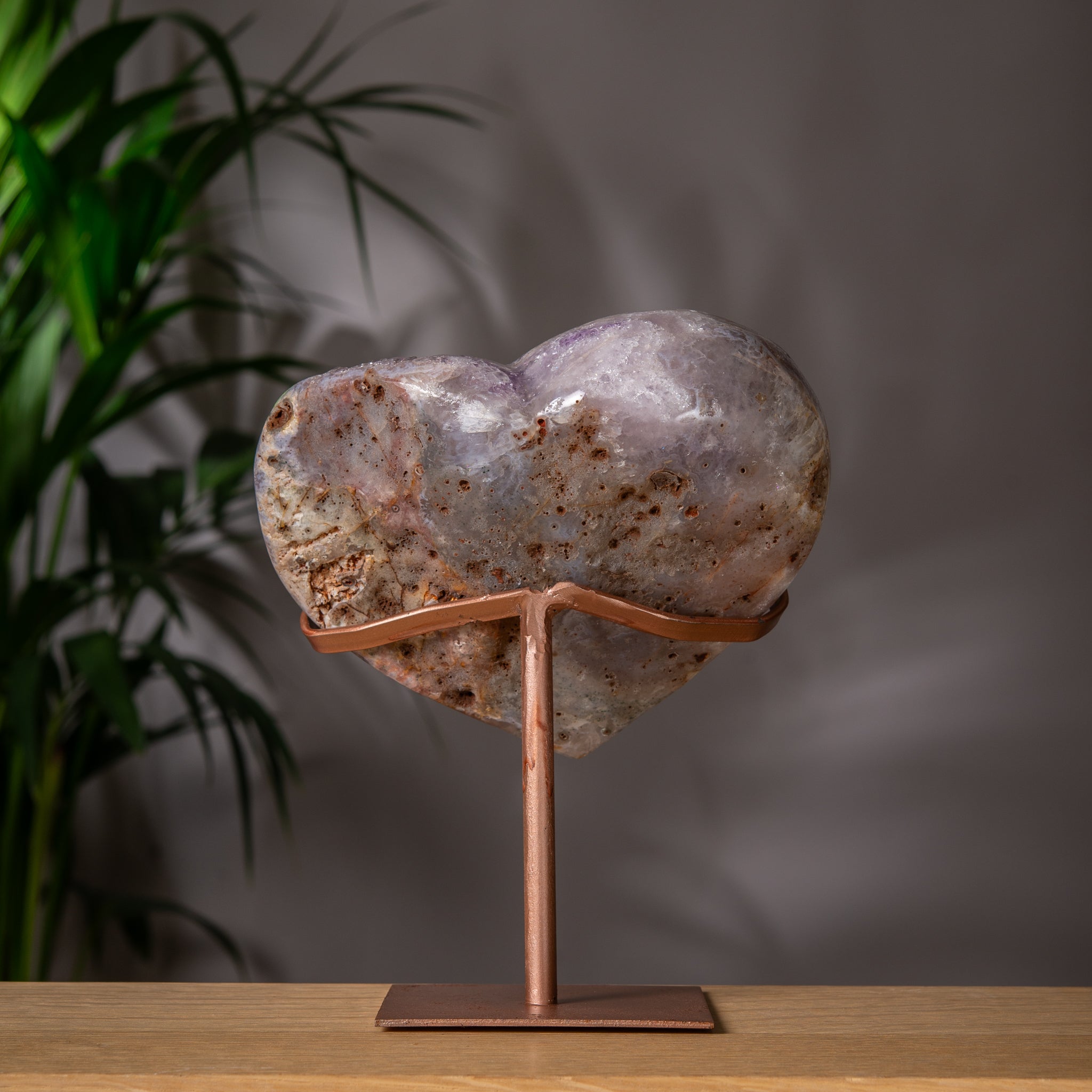 Pink Amethyst Lavender Heart on Stand