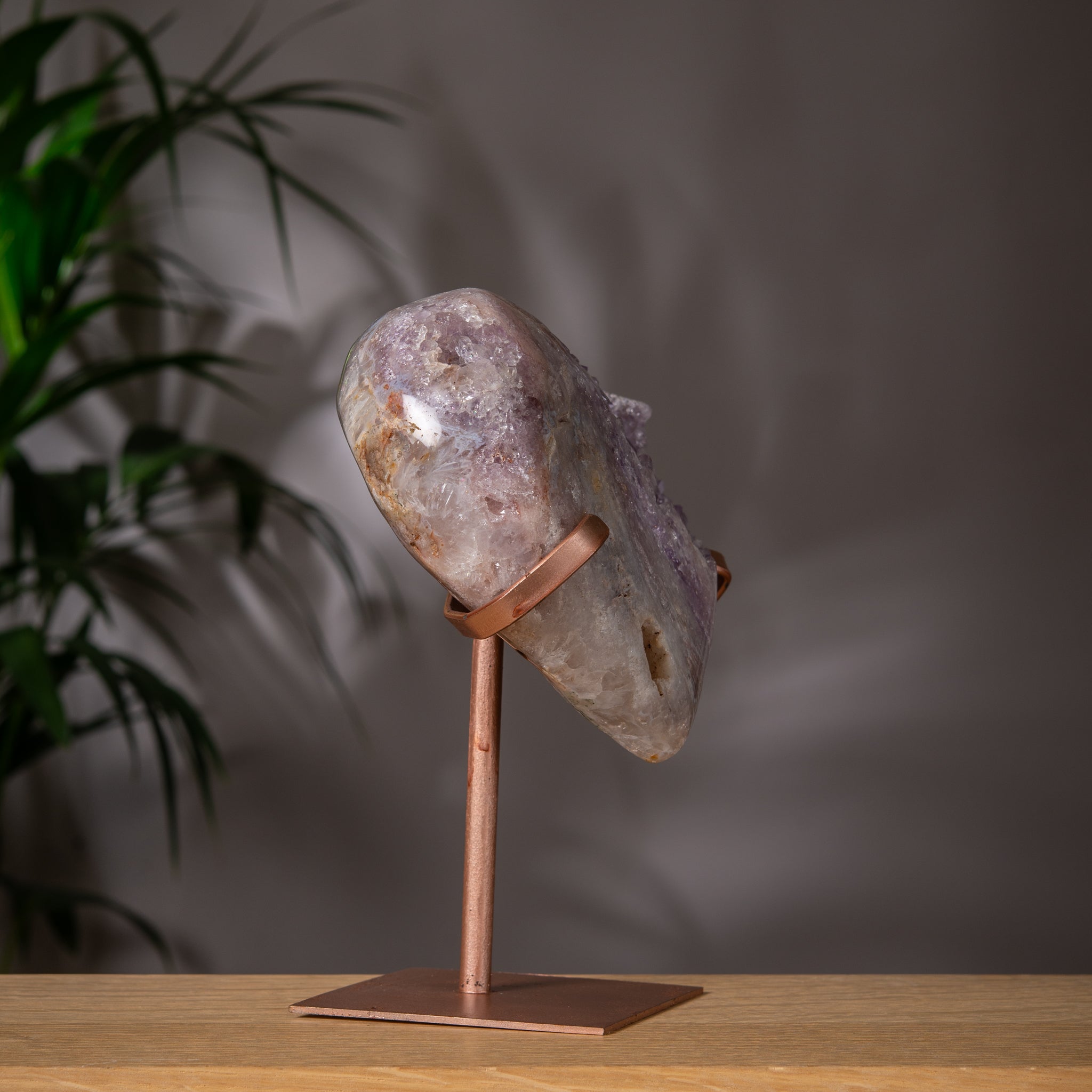 Pink Amethyst Lavender Heart on Stand