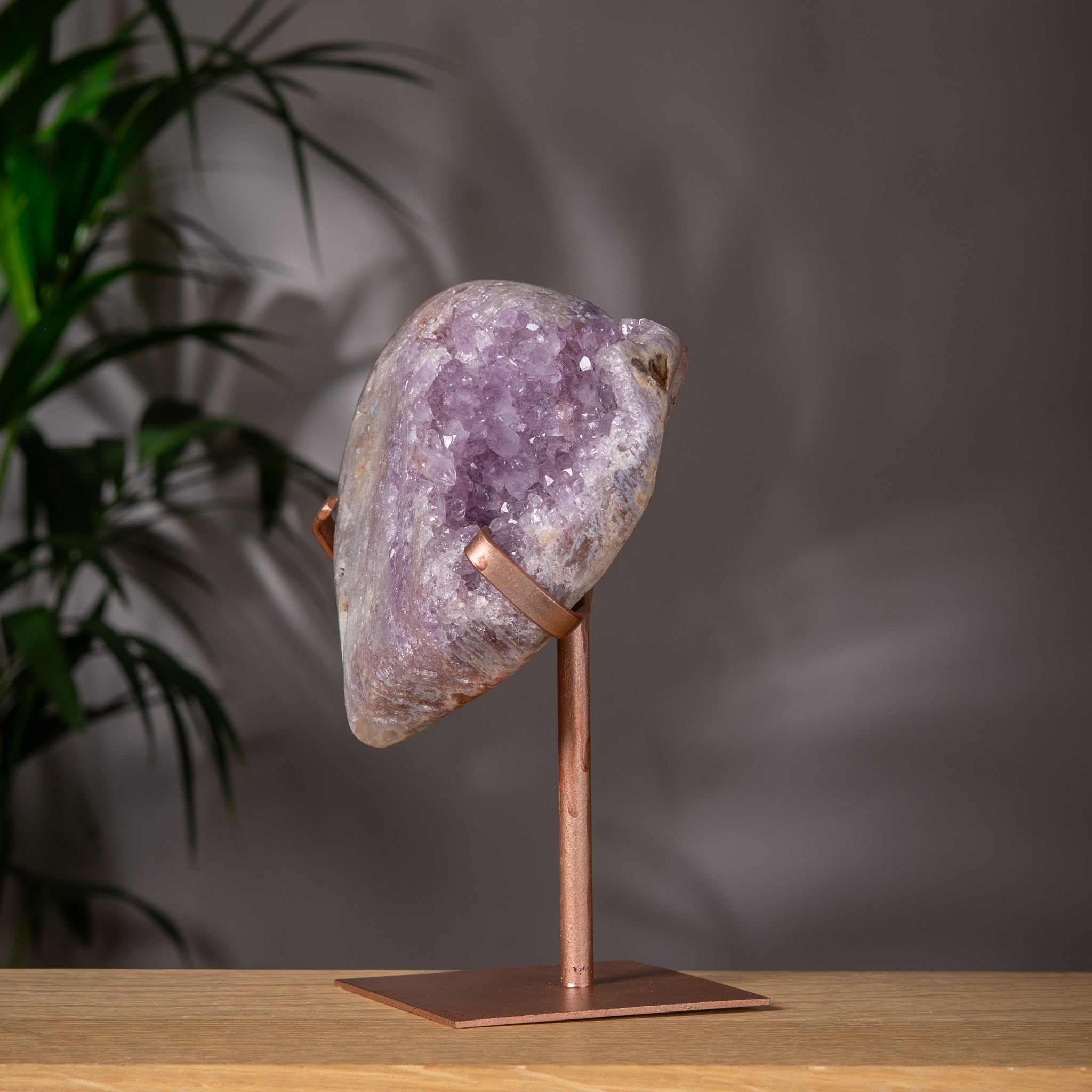 Pink Amethyst Lavender Heart on Stand