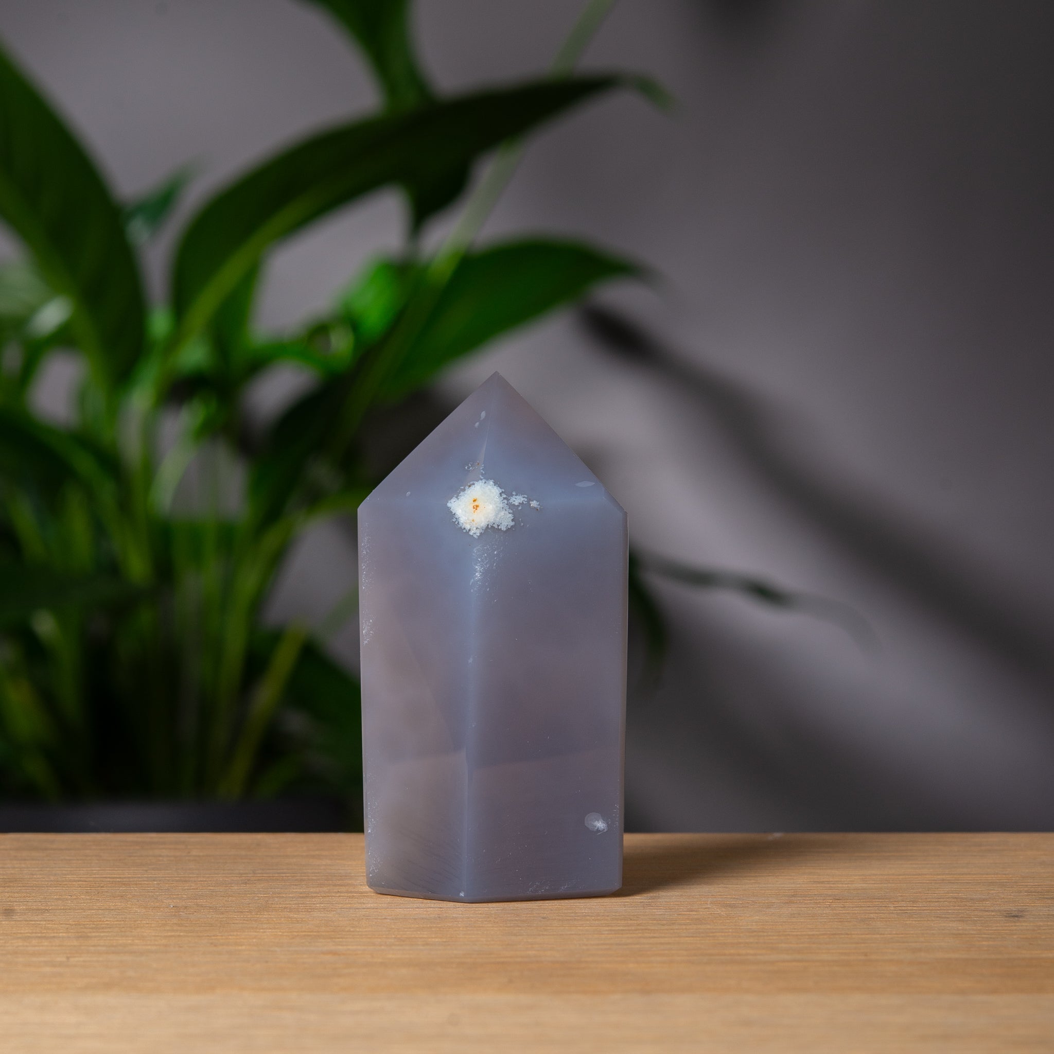 Grey Agate Tower with Quartz Druzy Front