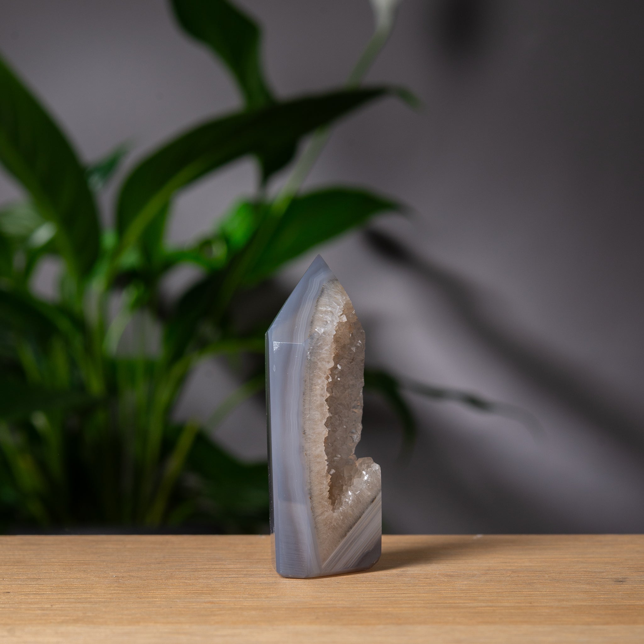 Grey Agate Tower with Quartz Druzy Front
