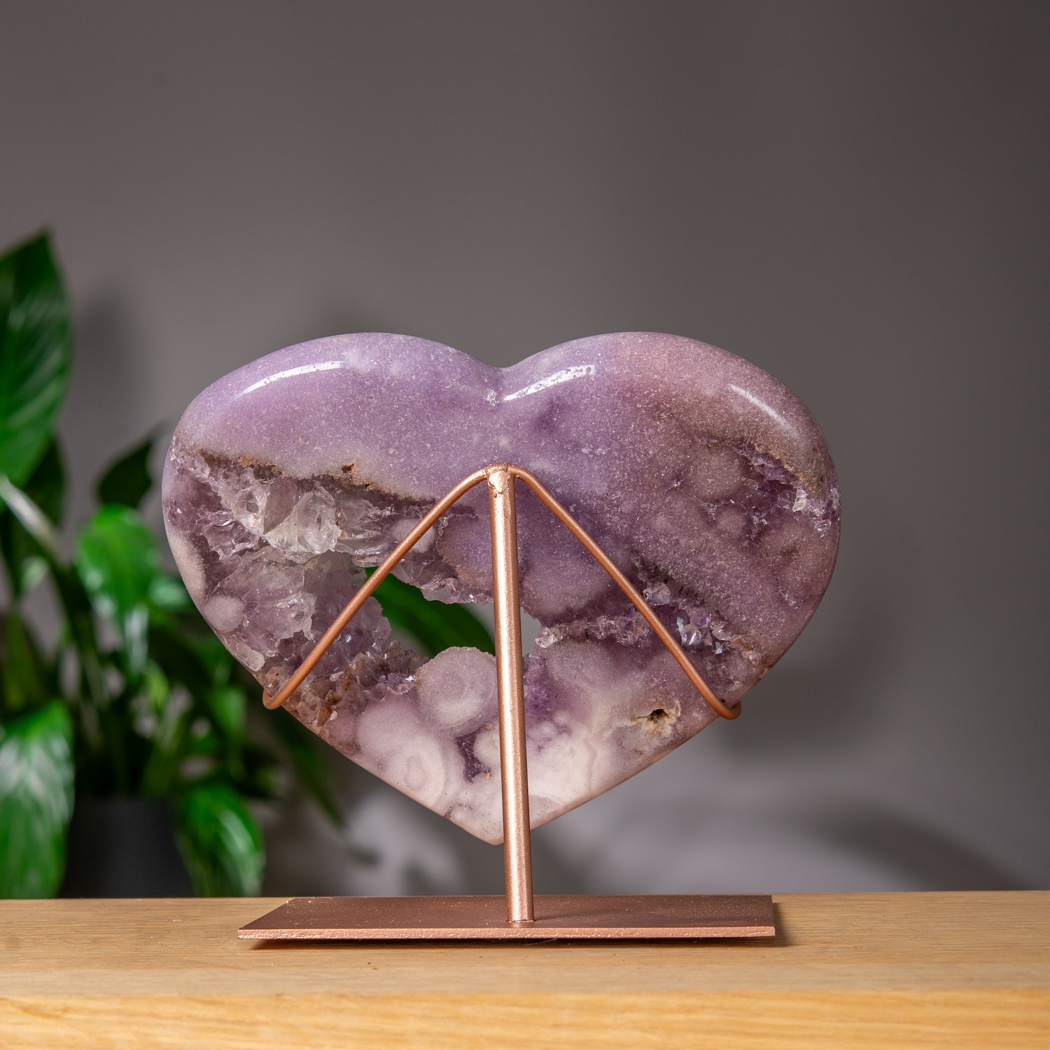Purple orb Pink Amethyst Heart on Rose Gold Stand
