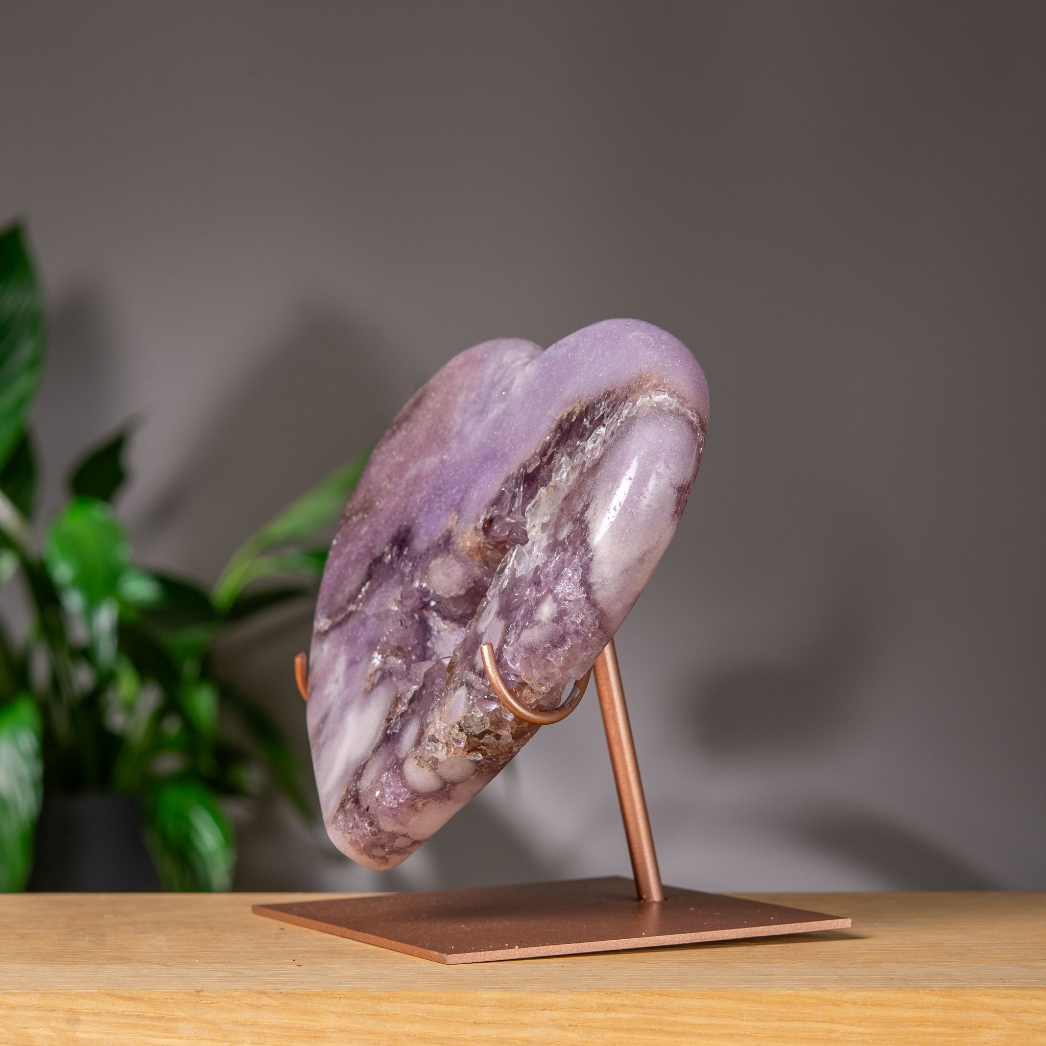 Purple orb Pink Amethyst Heart on Rose Gold Stand